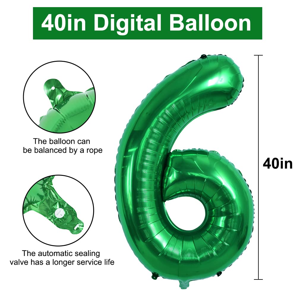 TONIFUL 40-Inch Dark Green Number 6 Balloon – Foil Mylar Big Digit for Birthdays, Weddings, and Photos