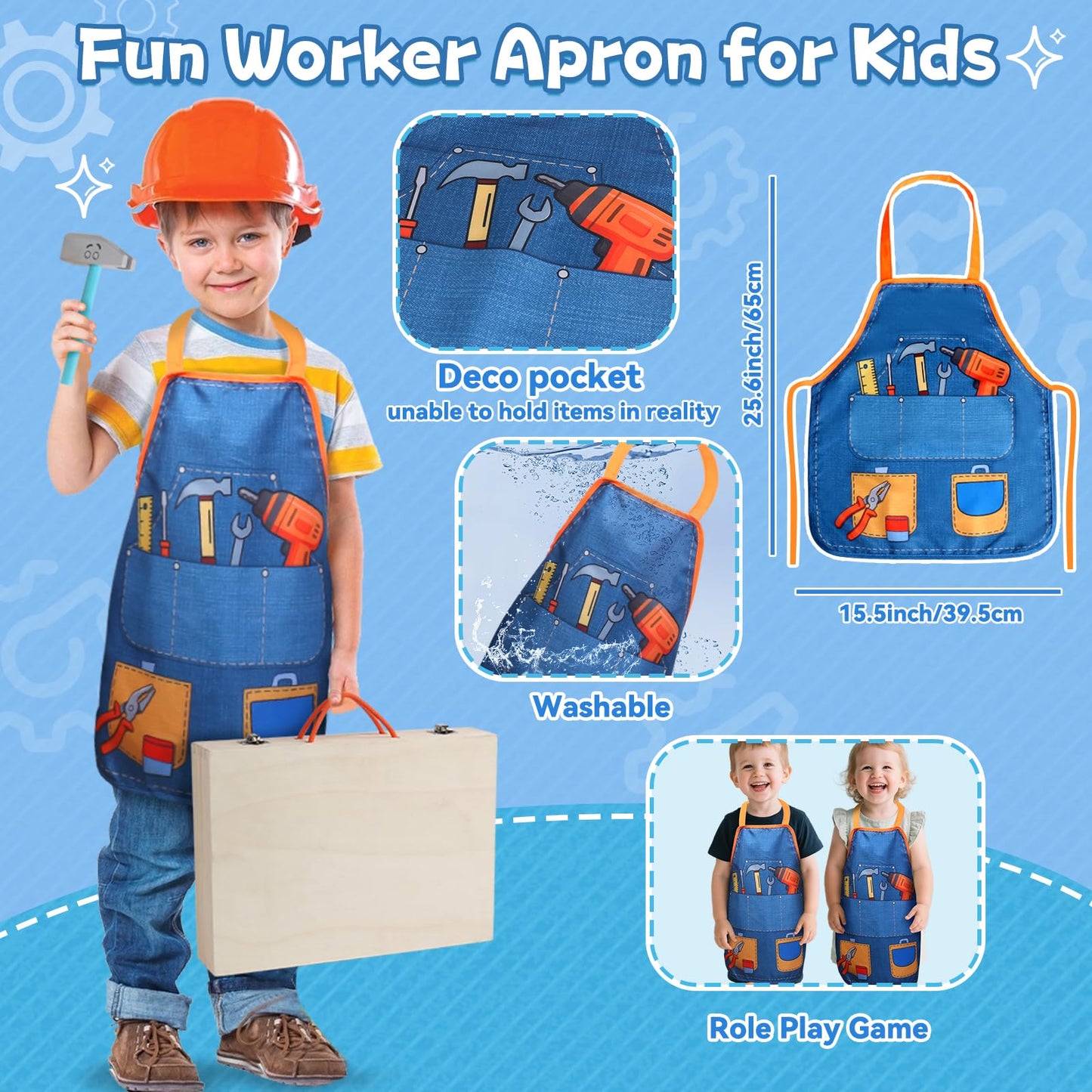 TONZE Kids Tool Set – 44 Pcs STEM Montessori Wooden Toy for 3-5 Year Olds with Apron & Tool Box