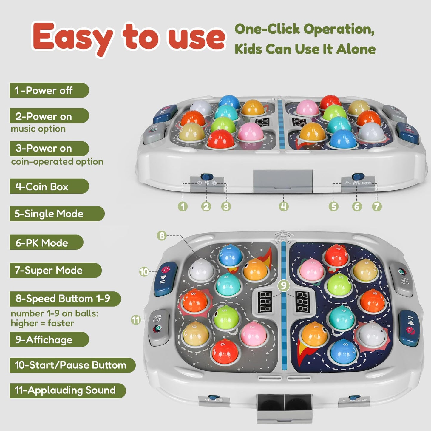 TooLion 2-Player Whack Game Mole – 3 Modes, Sound & Light, Safe Toy for Kids 3–12