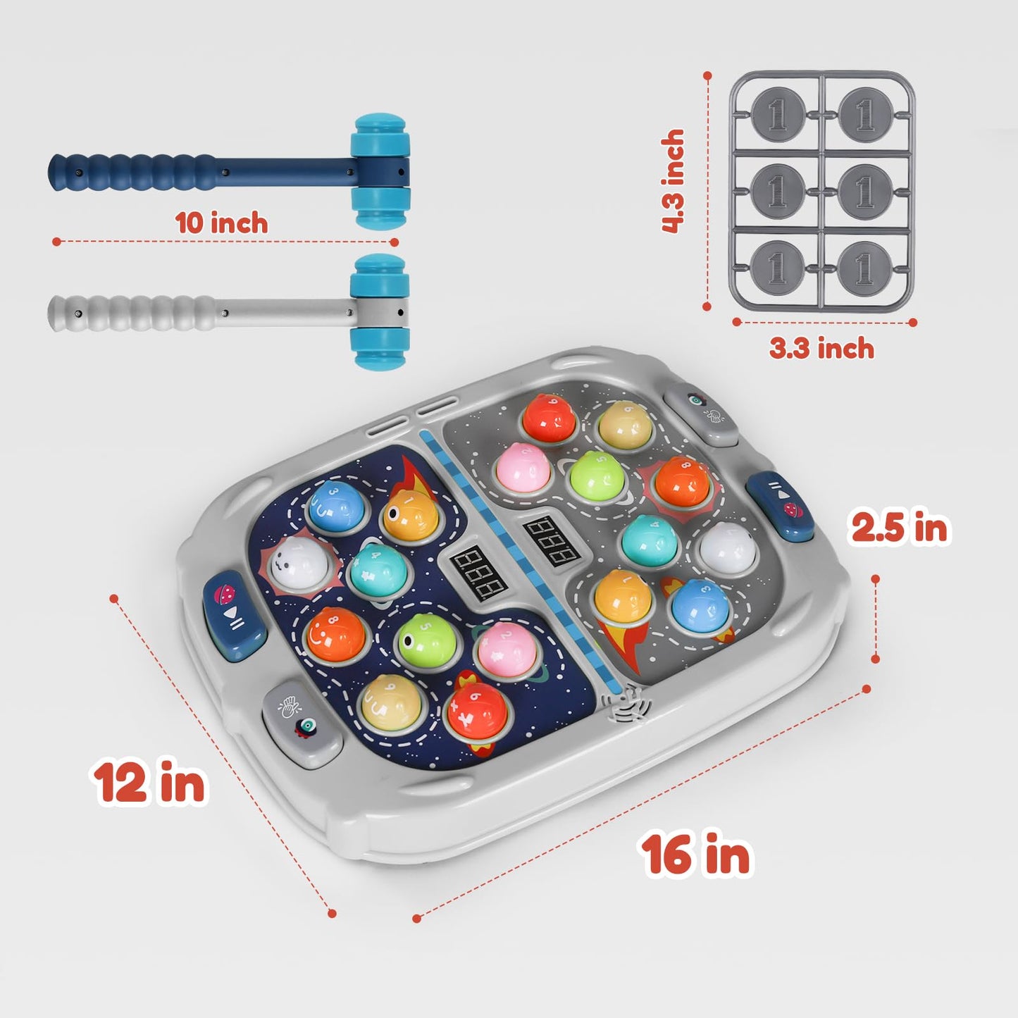TooLion 2-Player Whack Game Mole – 3 Modes, Sound & Light, Safe Toy for Kids 3–12