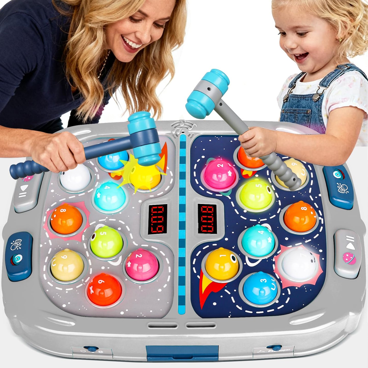 TooLion 2-Player Whack Game Mole – 3 Modes, Sound & Light, Safe Toy for Kids 3–12
