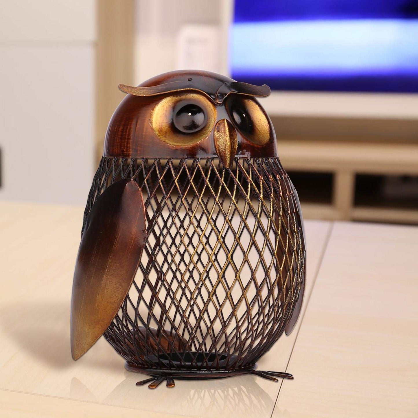 Tooarts Owl Shaped Metal Coin Bank Box – Handwork Crafting Art