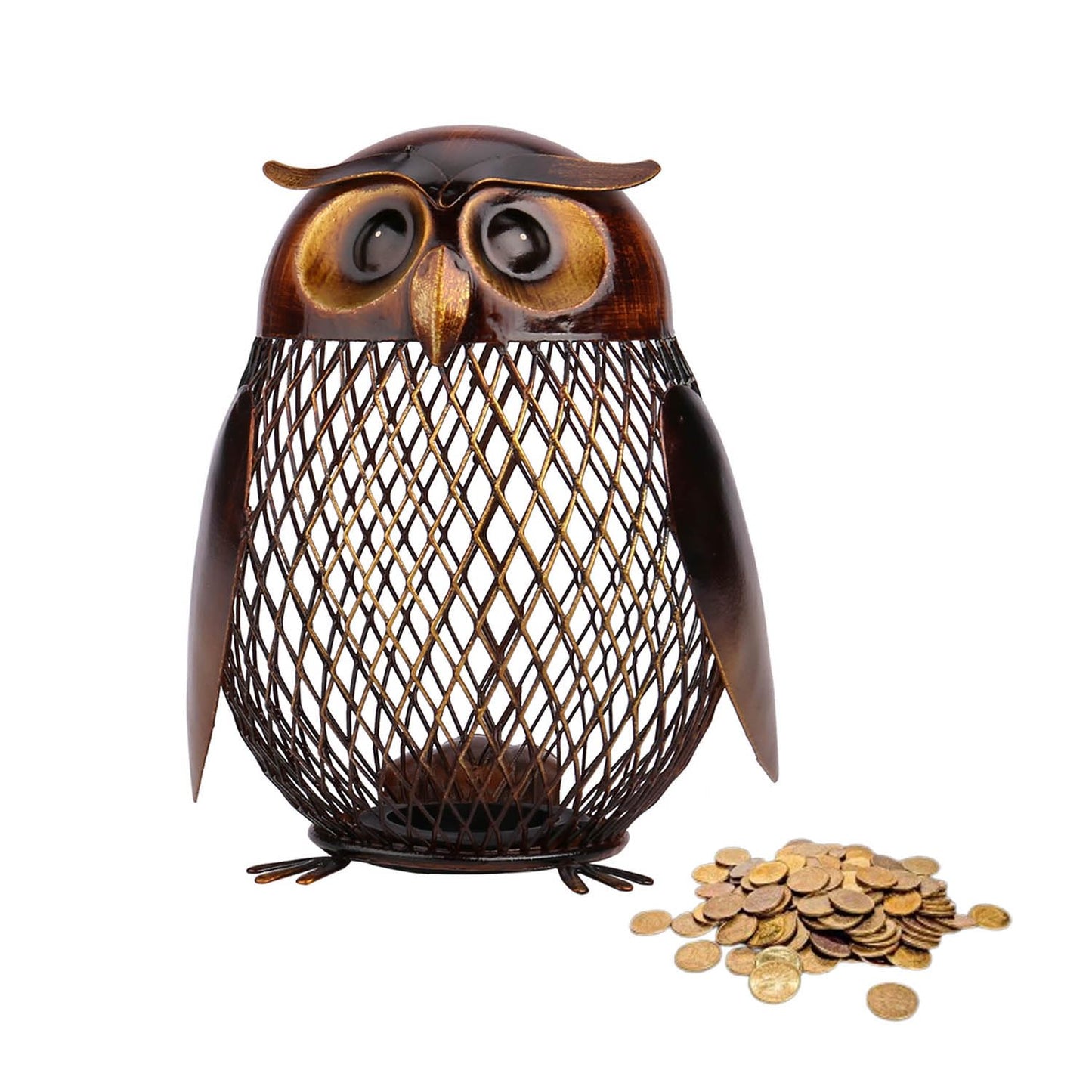 Tooarts Owl Shaped Metal Coin Bank Box – Handwork Crafting Art