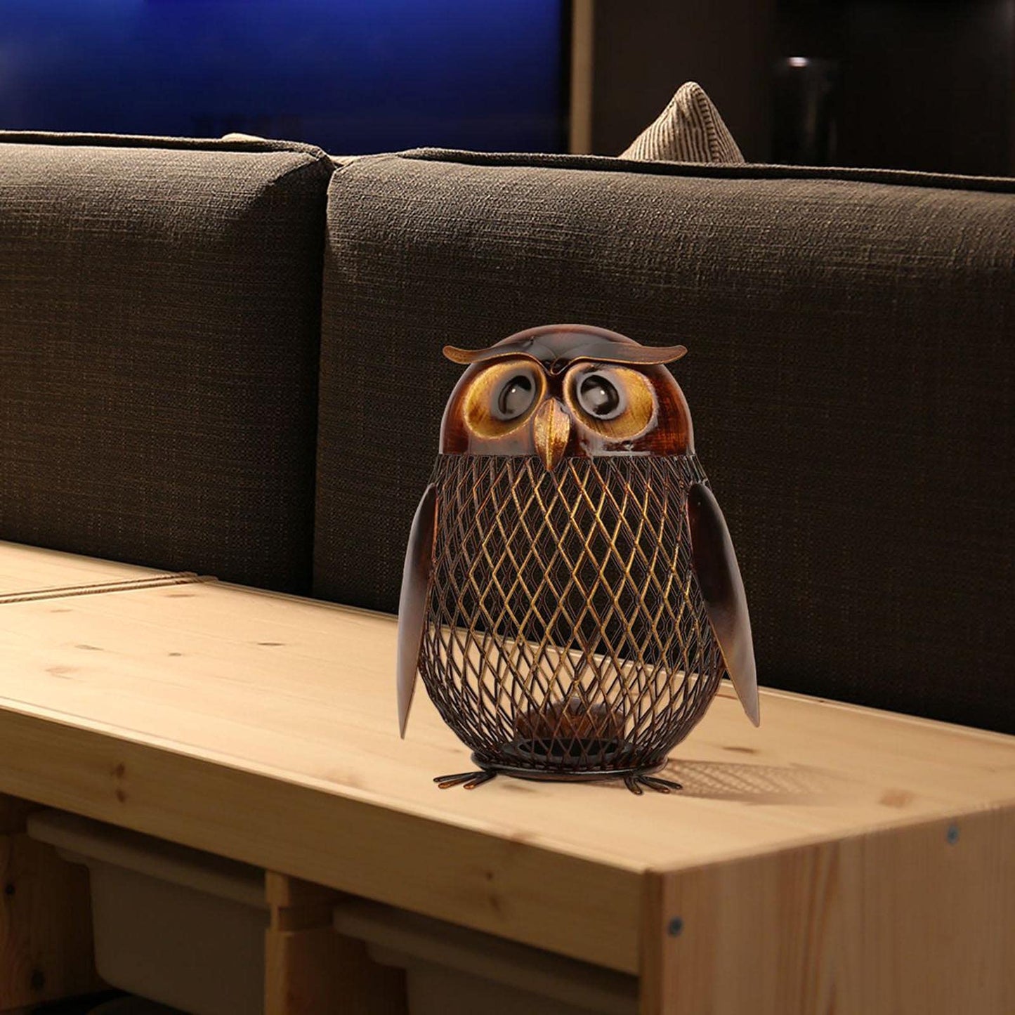 Tooarts Owl Shaped Metal Coin Bank Box – Handwork Crafting Art