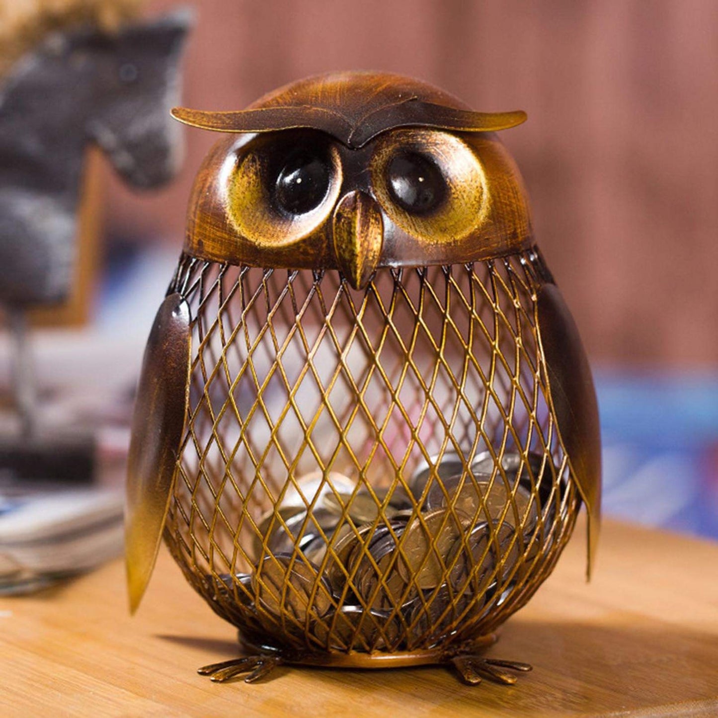 Tooarts Owl Shaped Metal Coin Bank Box – Handwork Crafting Art