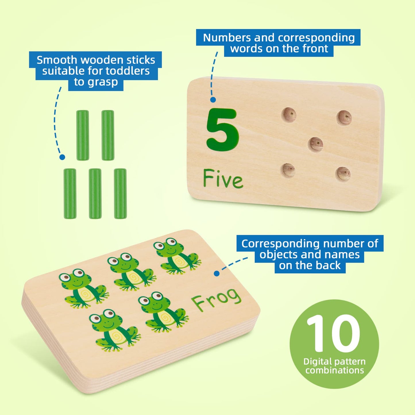 TOOKYLAND Peg Board Toddler Toys — Montessori Counting Wooden Math Manipulatives