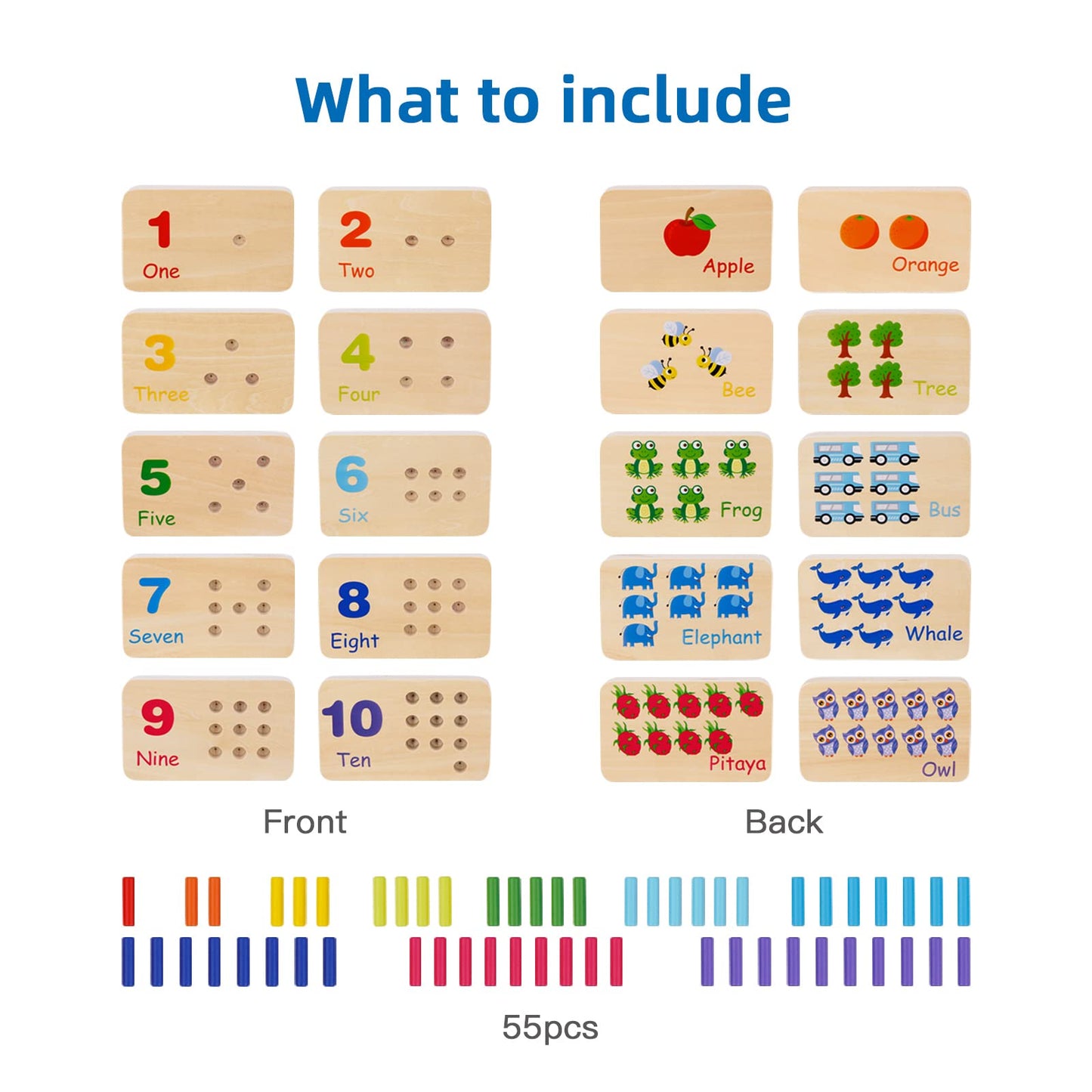 TOOKYLAND Peg Board Toddler Toys — Montessori Counting Wooden Math Manipulatives