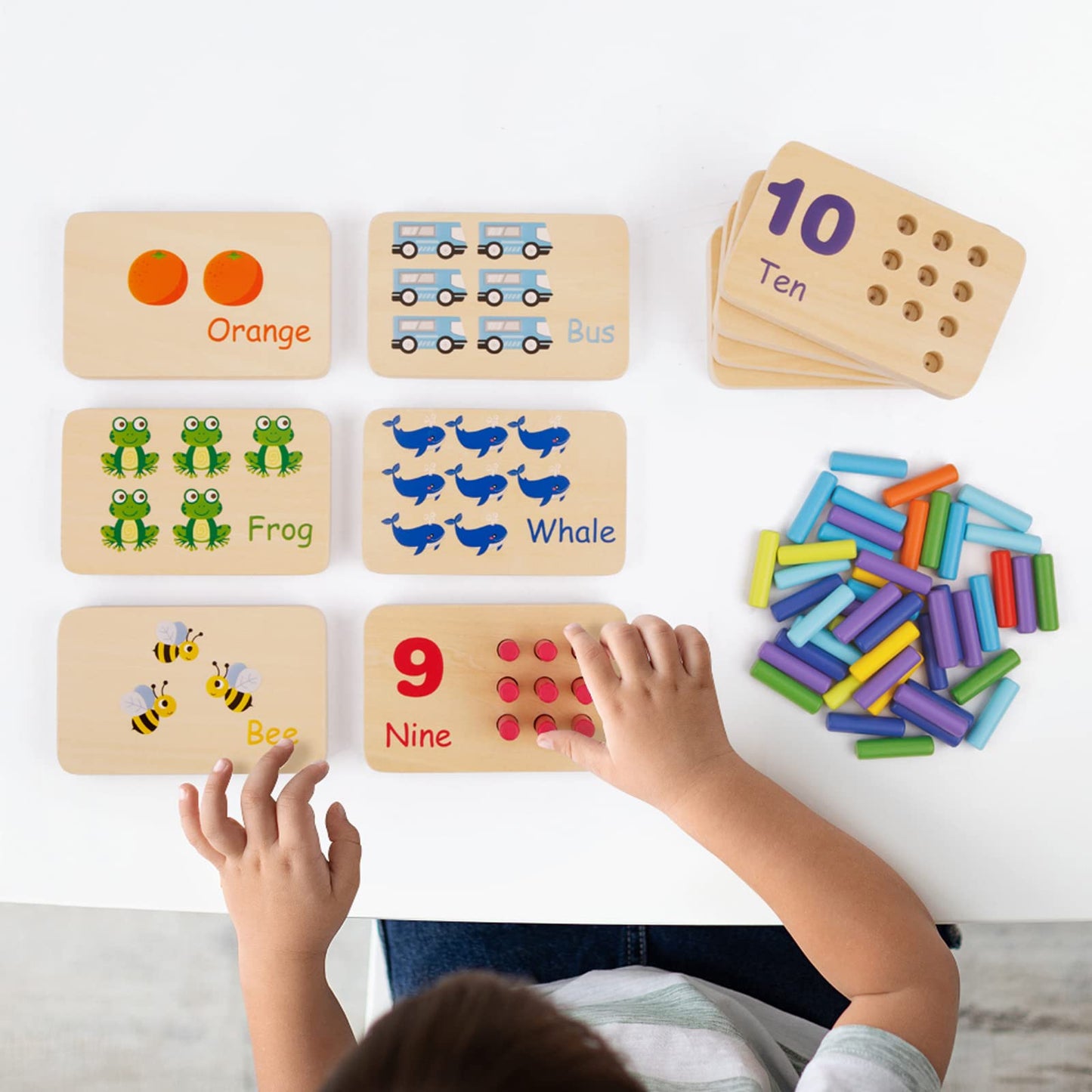 TOOKYLAND Peg Board Toddler Toys — Montessori Counting Wooden Math Manipulatives