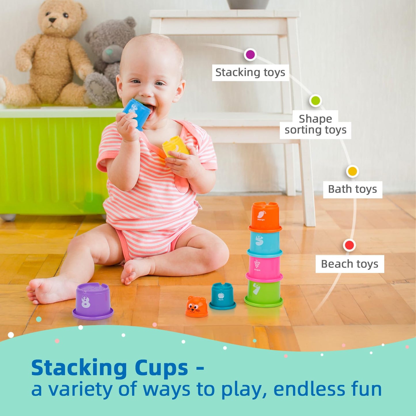 TOOKYLAND Montessori Toys for 1 Year Olds – 8 in 1 Wooden Learning Set