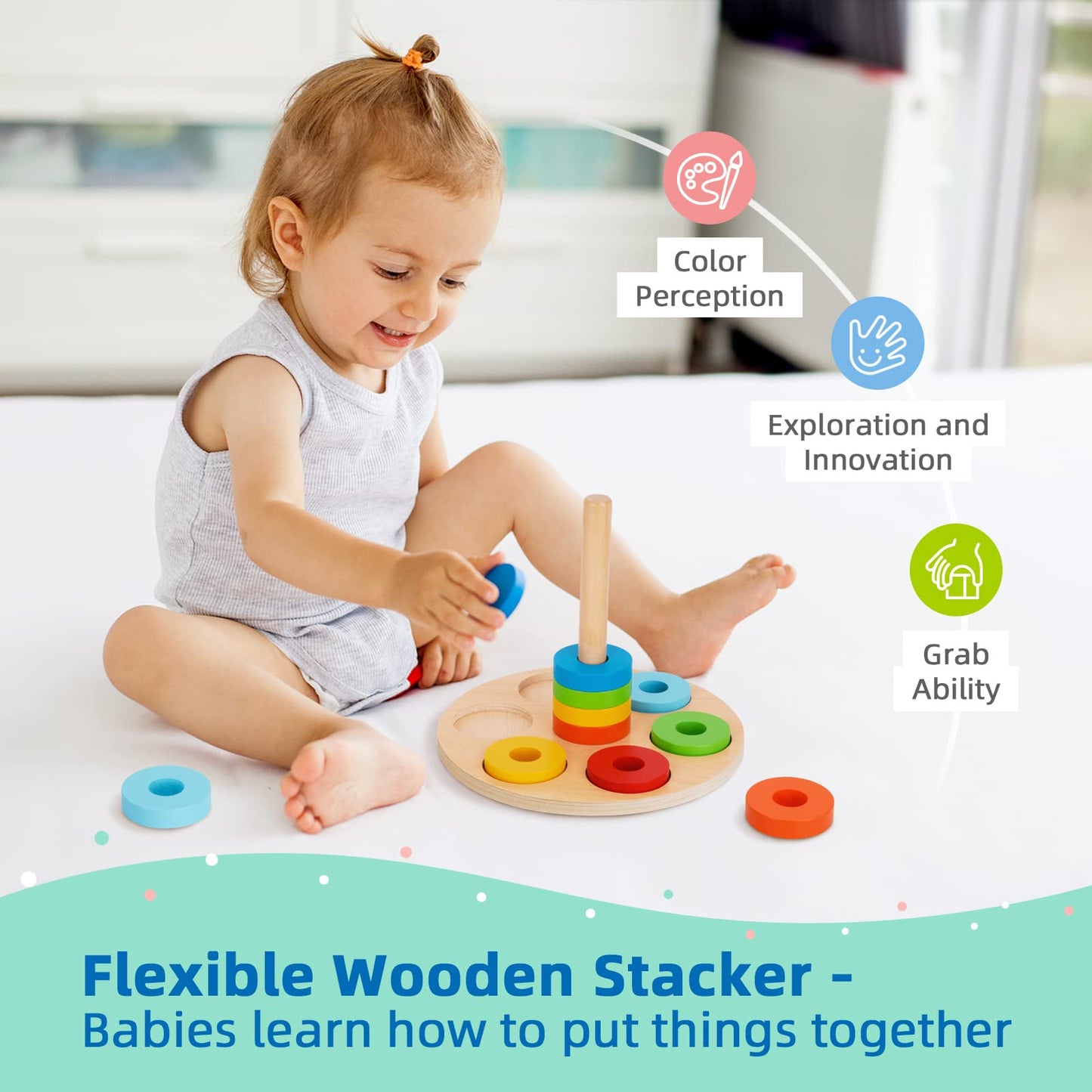 TOOKYLAND Montessori Toys for 1 Year Olds – 8 in 1 Wooden Learning Set
