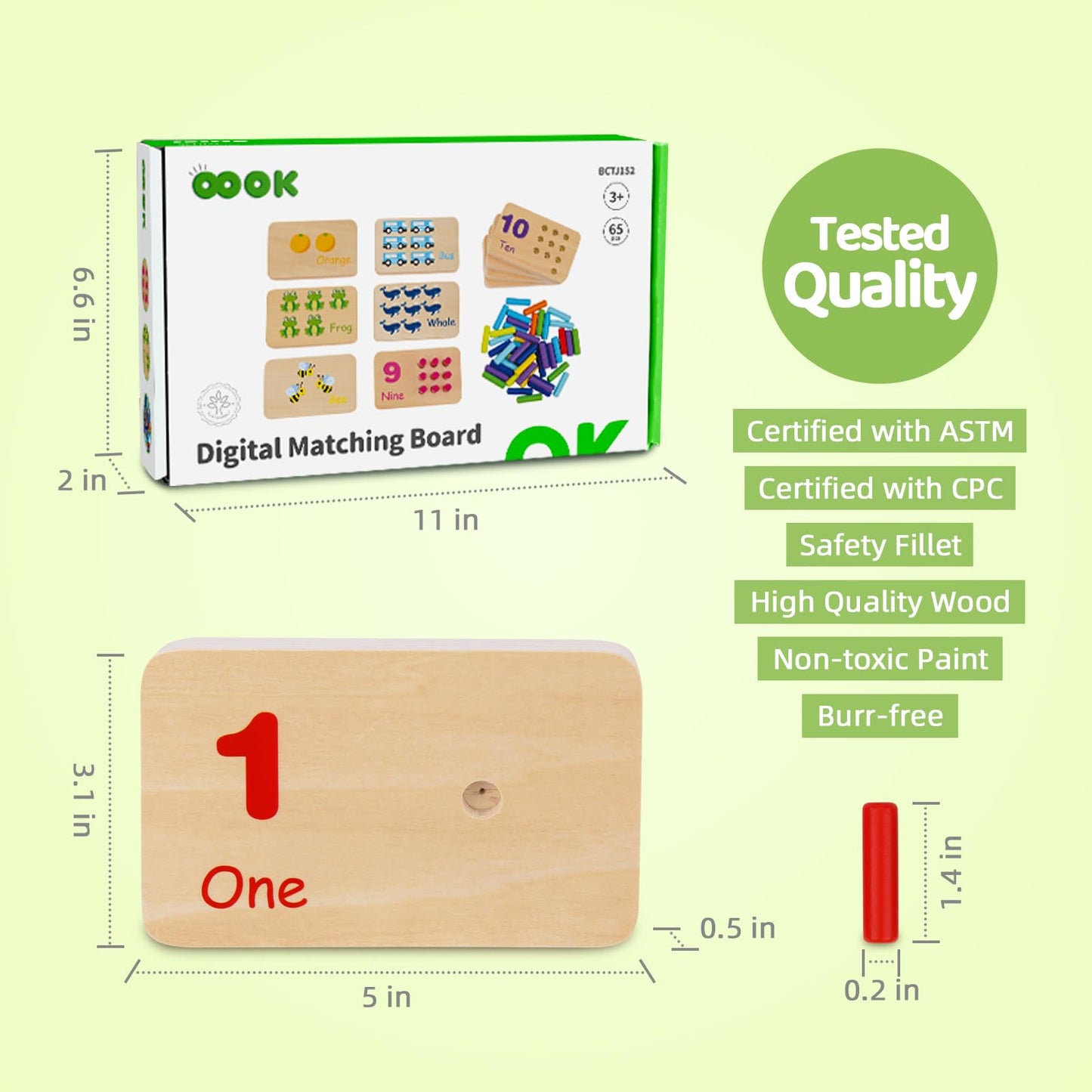 TOOKYLAND Peg Board Toddler Toys — Montessori Counting Wooden Math Manipulatives