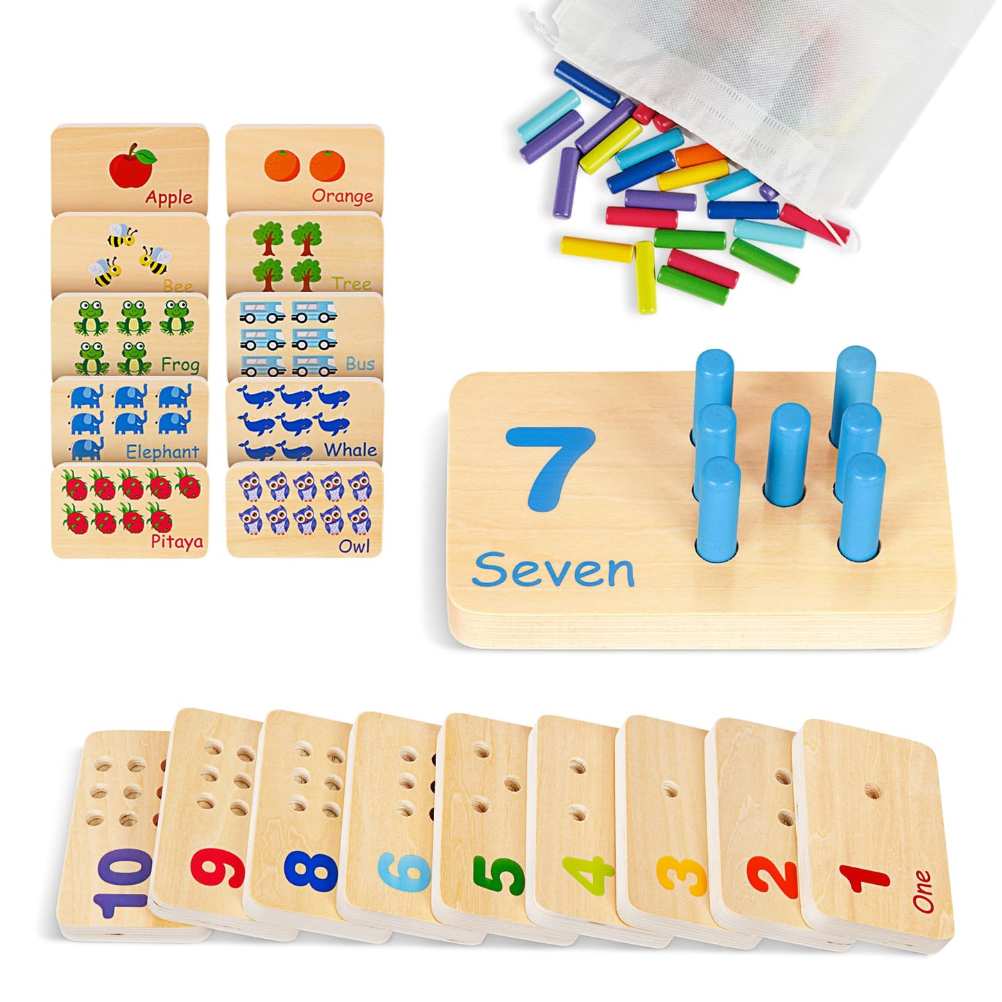 TOOKYLAND Peg Board Toddler Toys — Montessori Counting Wooden Math Manipulatives