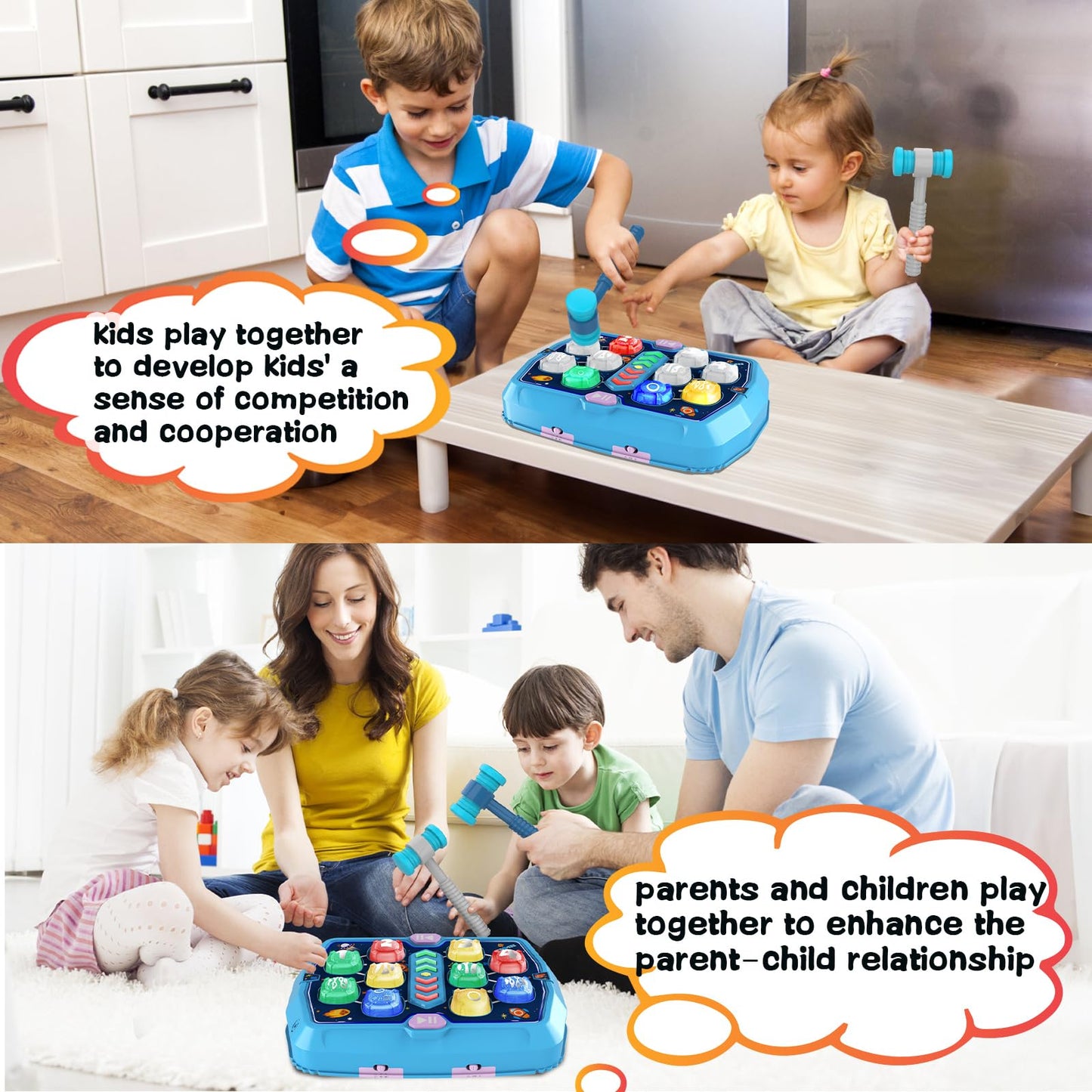 TooLion Whack Game Mole Toy – 3 Modes, Lights & 2 Hammers for Toddlers
