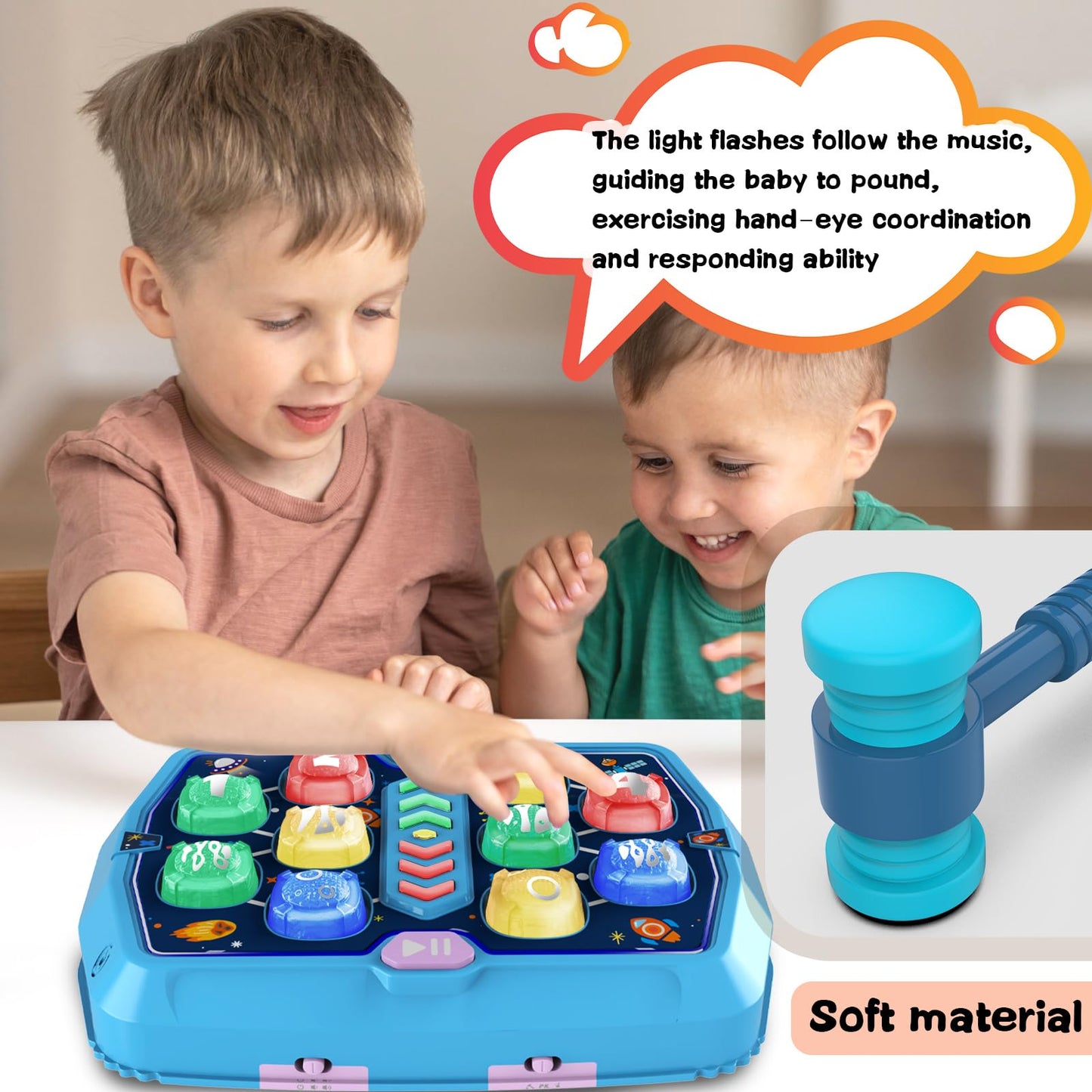 TooLion Whack Game Mole Toy – 3 Modes, Lights & 2 Hammers for Toddlers