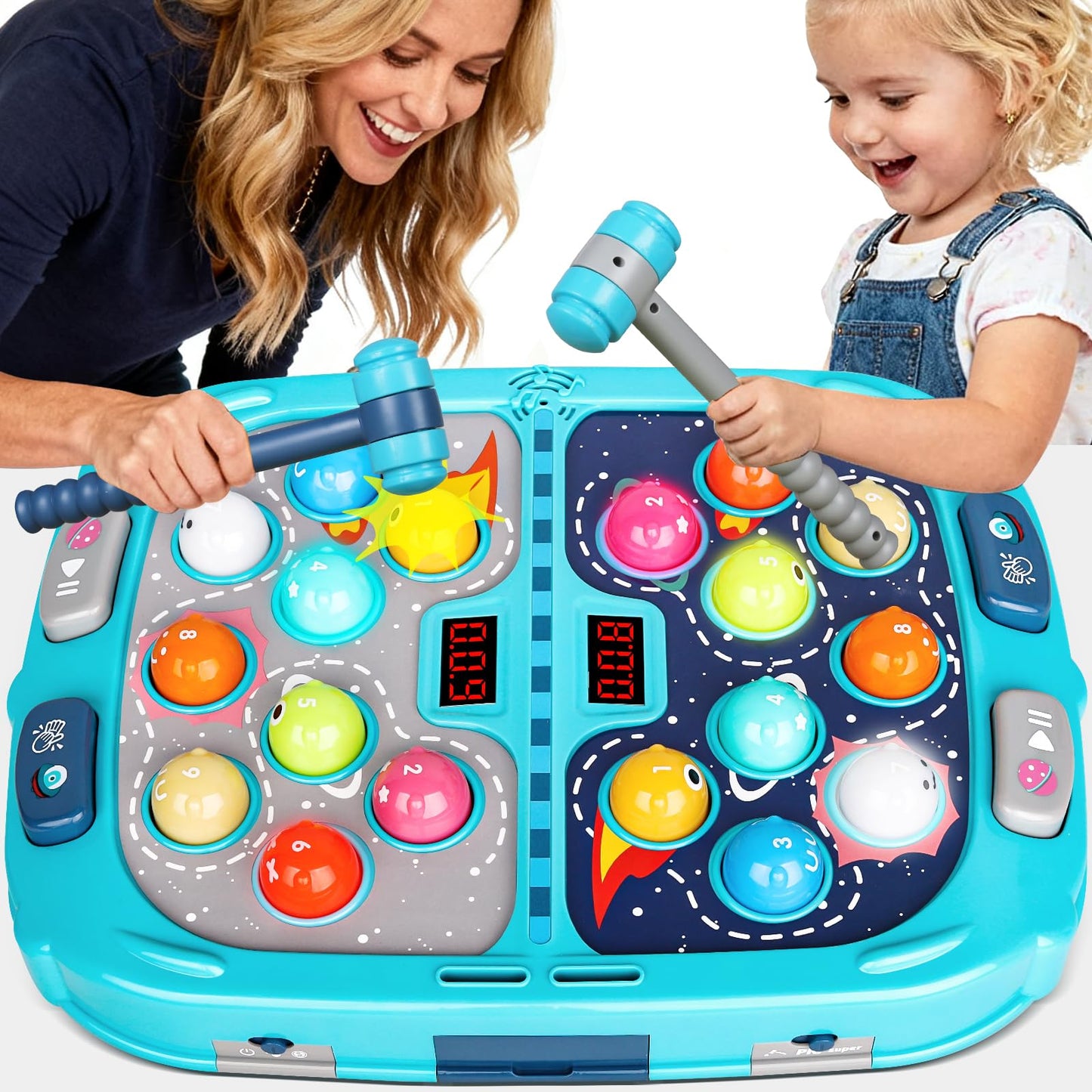 TooLion 2-Player Whack Mole Game – 2 Hammers, 3 Modes, Sound & Light
