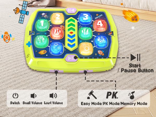 TooLion Hammer Mole Game for Toddlers & Kids 3-8 — 3 Modes, Lights & Sounds