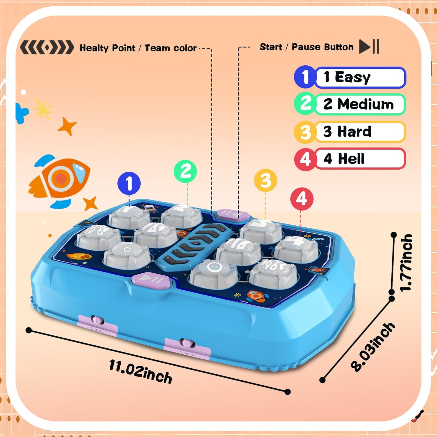 TooLion Whack Game Mole Toy – 3 Modes, Lights & 2 Hammers for Toddlers
