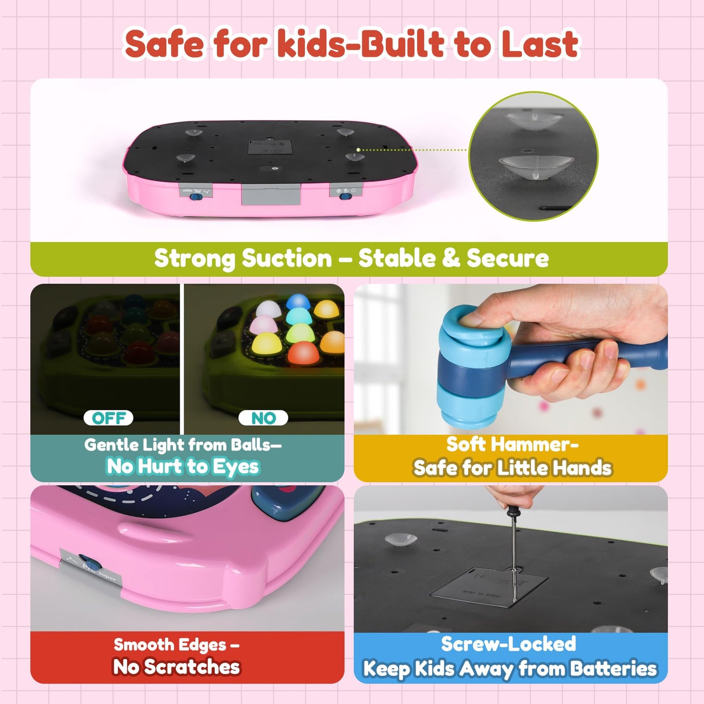 TooLion 2-Player Whack Mole Toy – 3 Modes, Sound & Light (Pink)