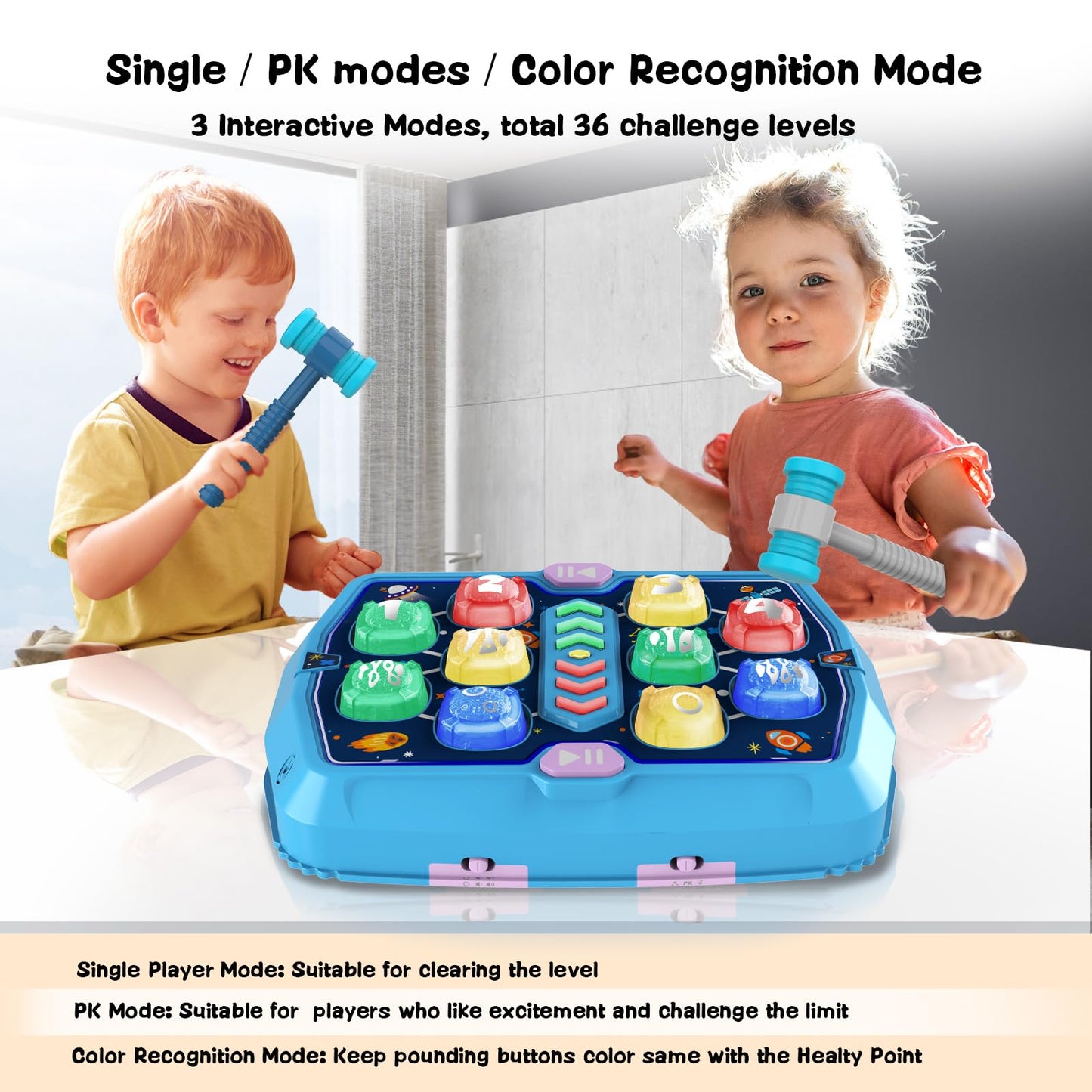 TooLion Whack Game Mole Toy – 3 Modes, Lights & 2 Hammers for Toddlers