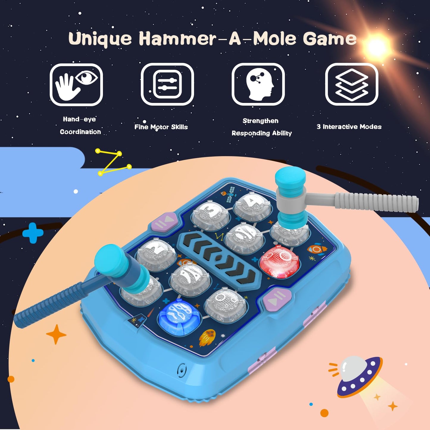 TooLion Whack Game Mole Toy – 3 Modes, Lights & 2 Hammers for Toddlers