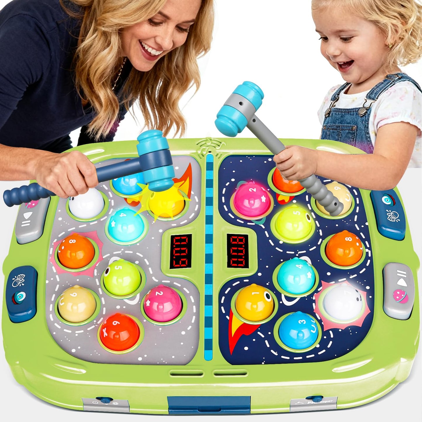 TooLion 2-Player Whack Mole – Educational Kids Toy with 3 Modes, Sound & Light