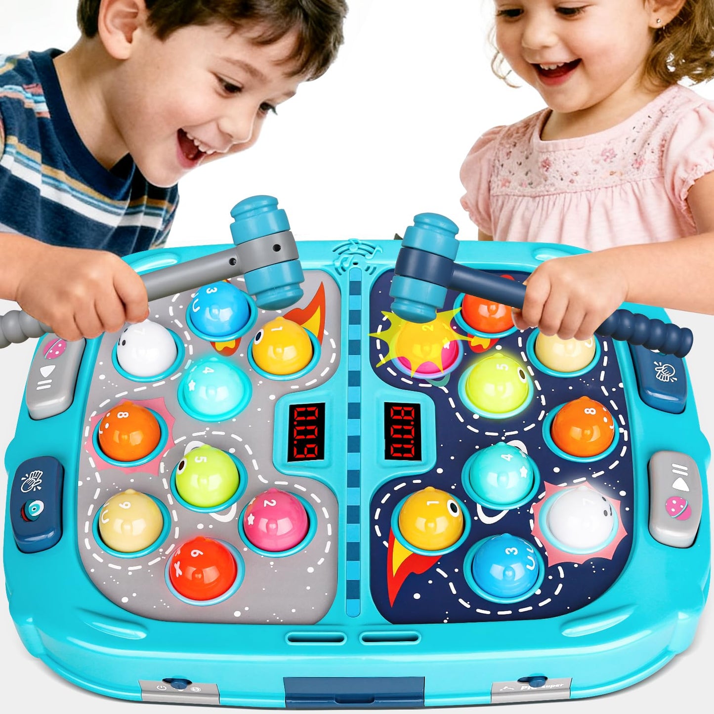 TooLion 2-Player Whack Mole Game – 2 Hammers, 3 Modes, Sound & Light