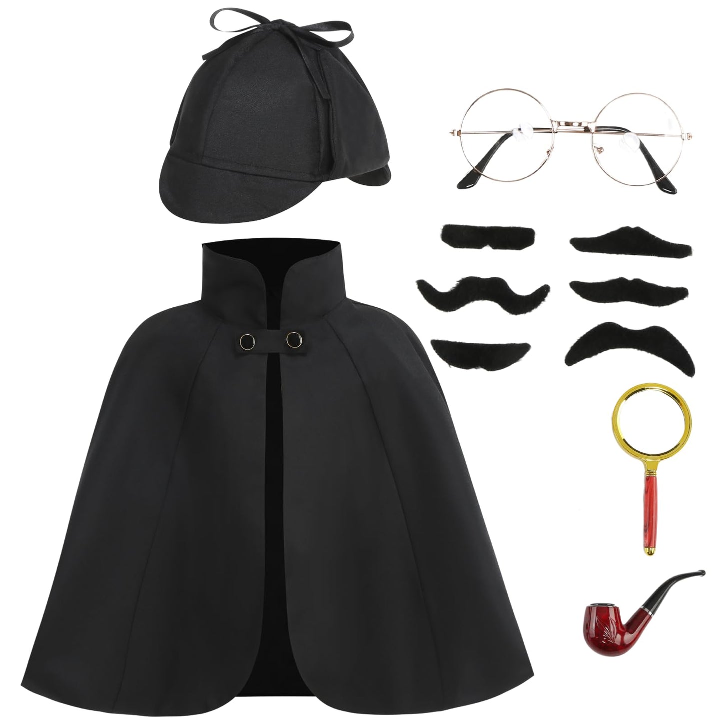 TOONRAIN Kid Detective Costume Accessories Set – 6 Pcs Spy Sherlock Holmes Hat & Dress-Up Kit (40cm, Black)