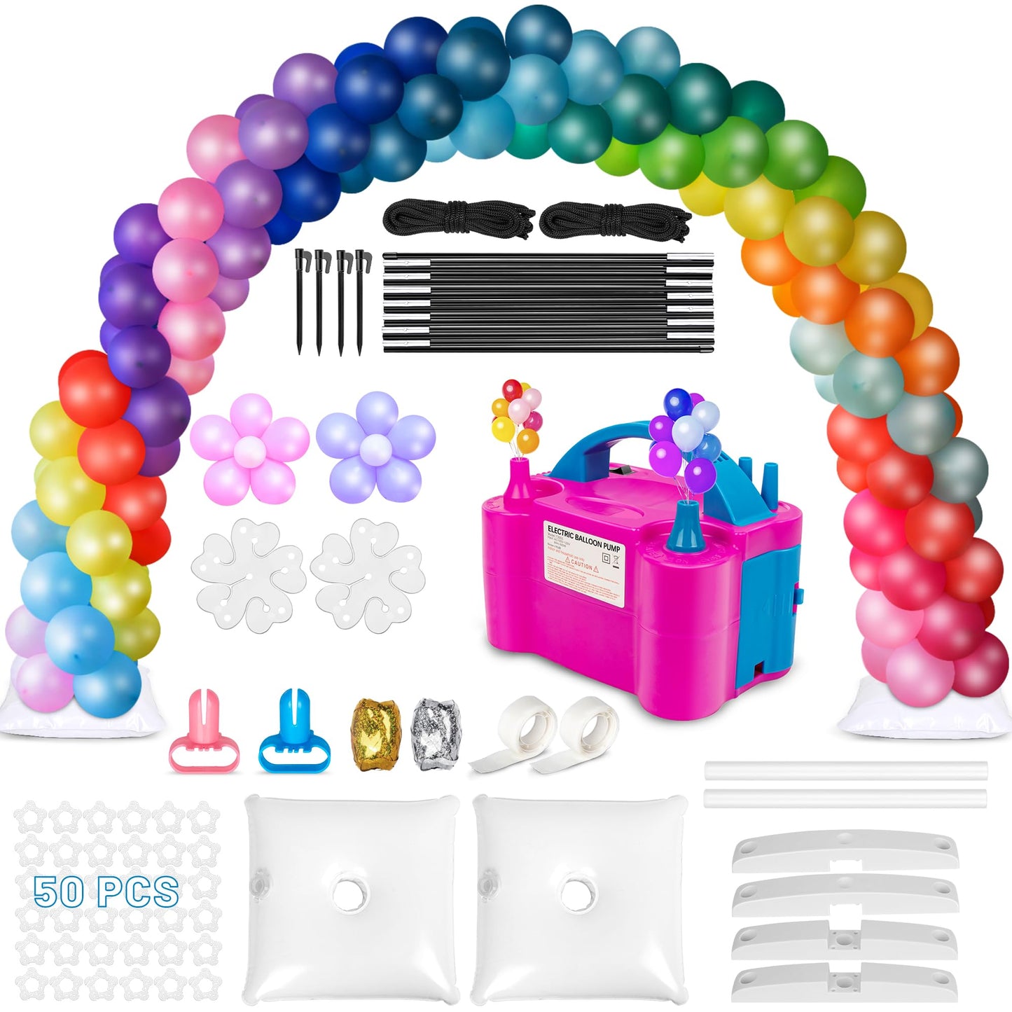 Toosci Balloon Arch Kit & Pump — Adjustable 9ft Tall x 10ft Wide Stand
