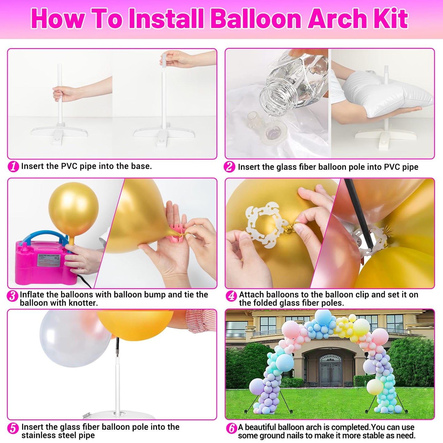 Toosci Balloon Arch Kit & Pump — Adjustable 9ft Tall x 10ft Wide Stand
