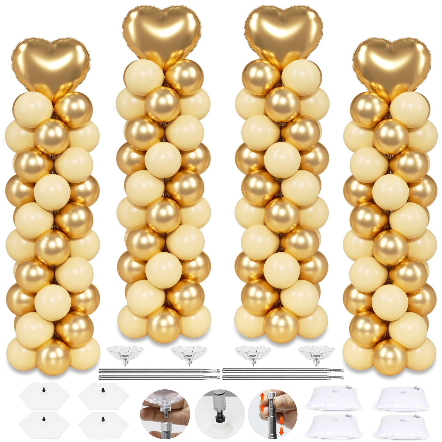 Toosci 4 Sets Balloon Column Stand Kit — 7 ft Adjustable Stainless Steel Balloon Tower for Parties