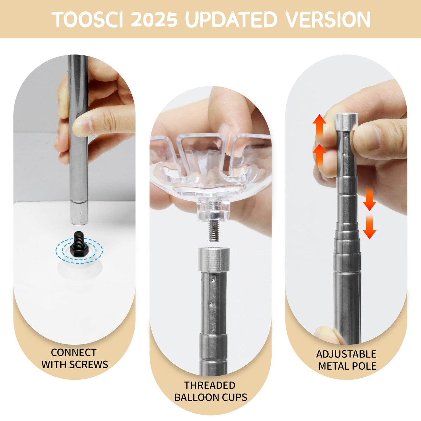 Toosci 4 Sets Balloon Column Stand Kit — 7 ft Adjustable Stainless Steel Balloon Tower for Parties