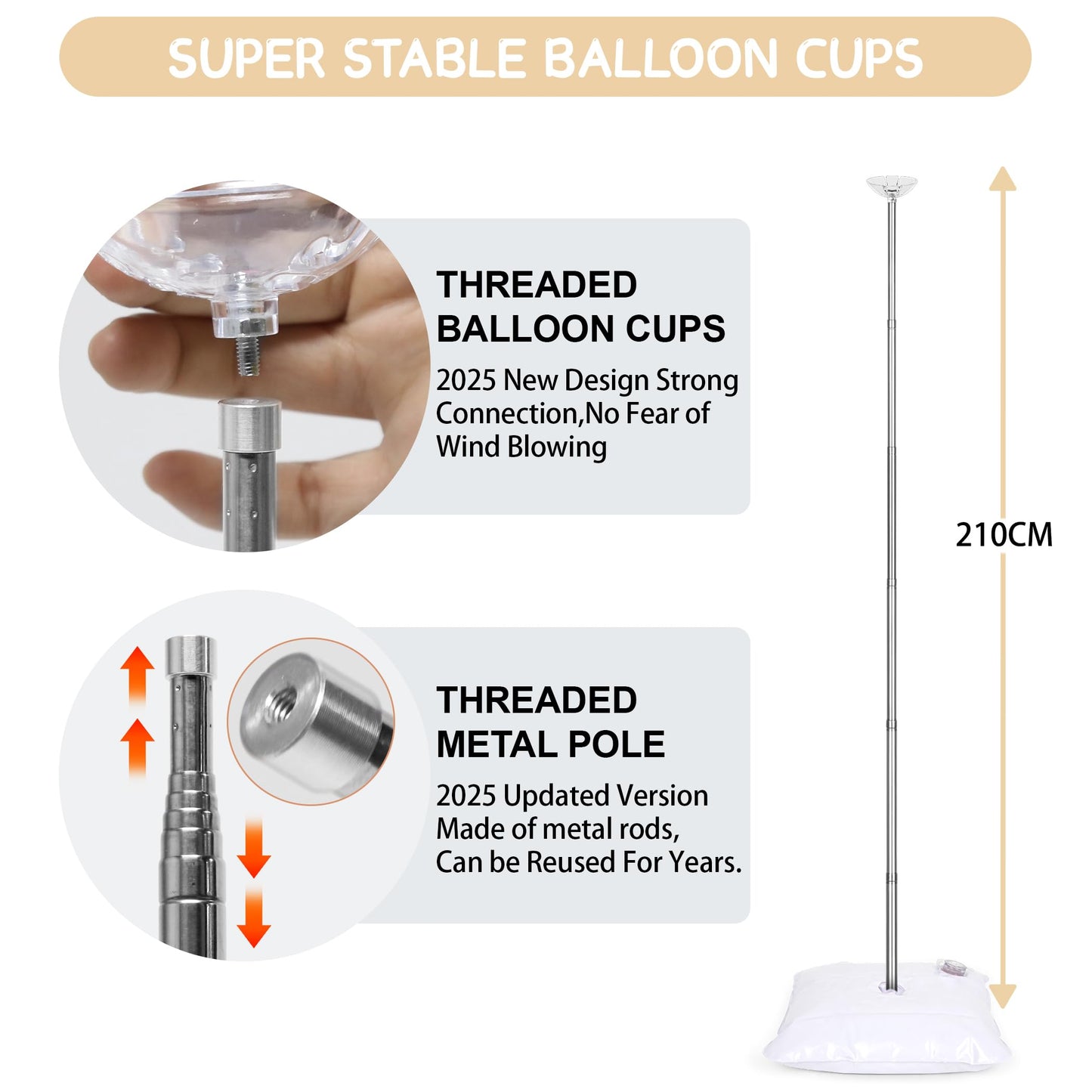Toosci 4 Sets Balloon Column Stand Kit — 7 ft Adjustable Stainless Steel Balloon Tower for Parties