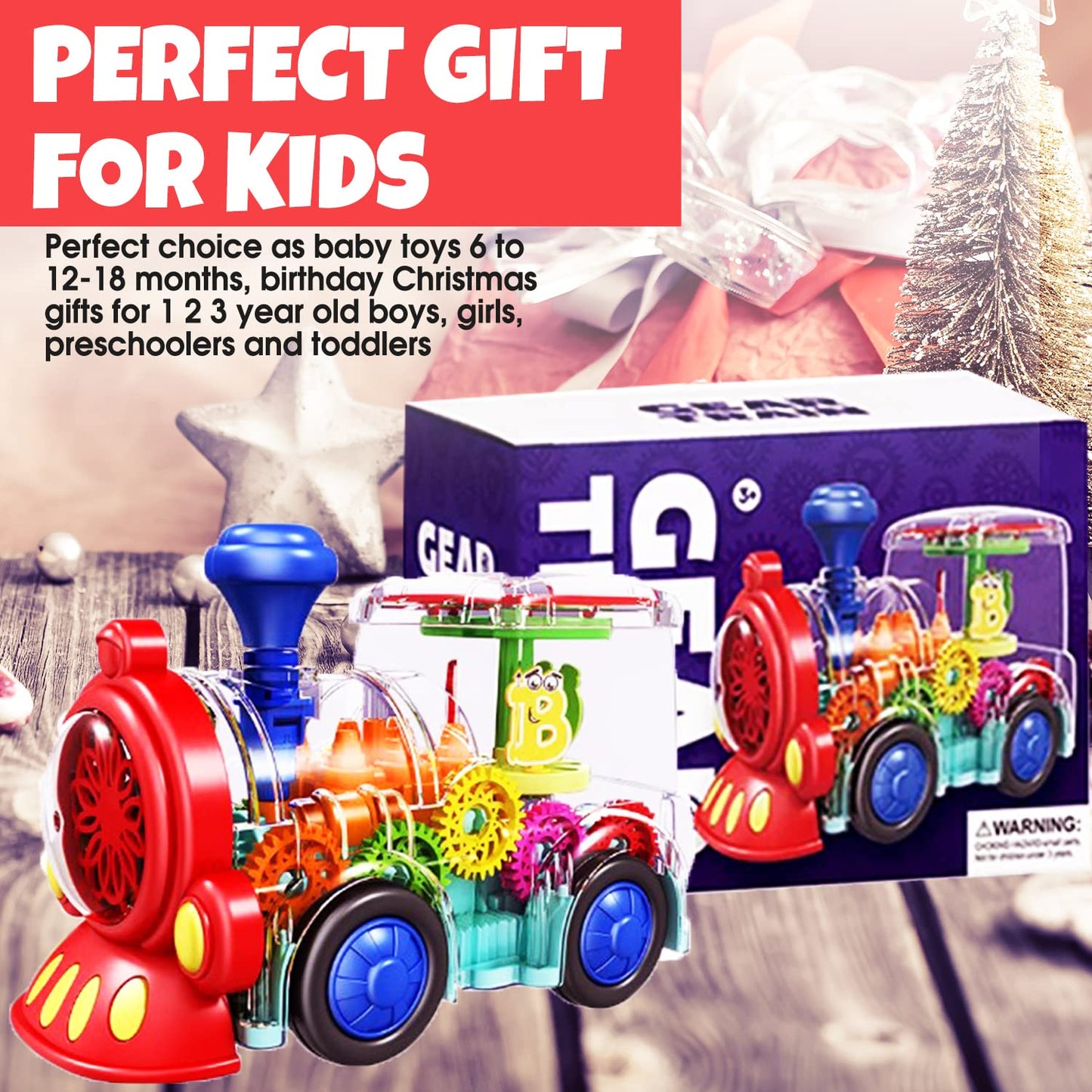 Tooty Toy Transparent Sensory Train Toy — LED Light, Music & Colorful Gears for Toddlers