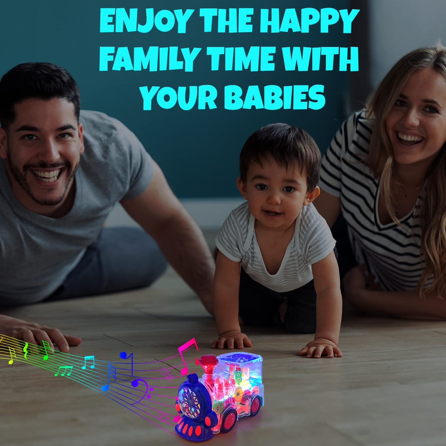 Tooty Toy Transparent Sensory Train Toy — LED Light, Music & Colorful Gears for Toddlers