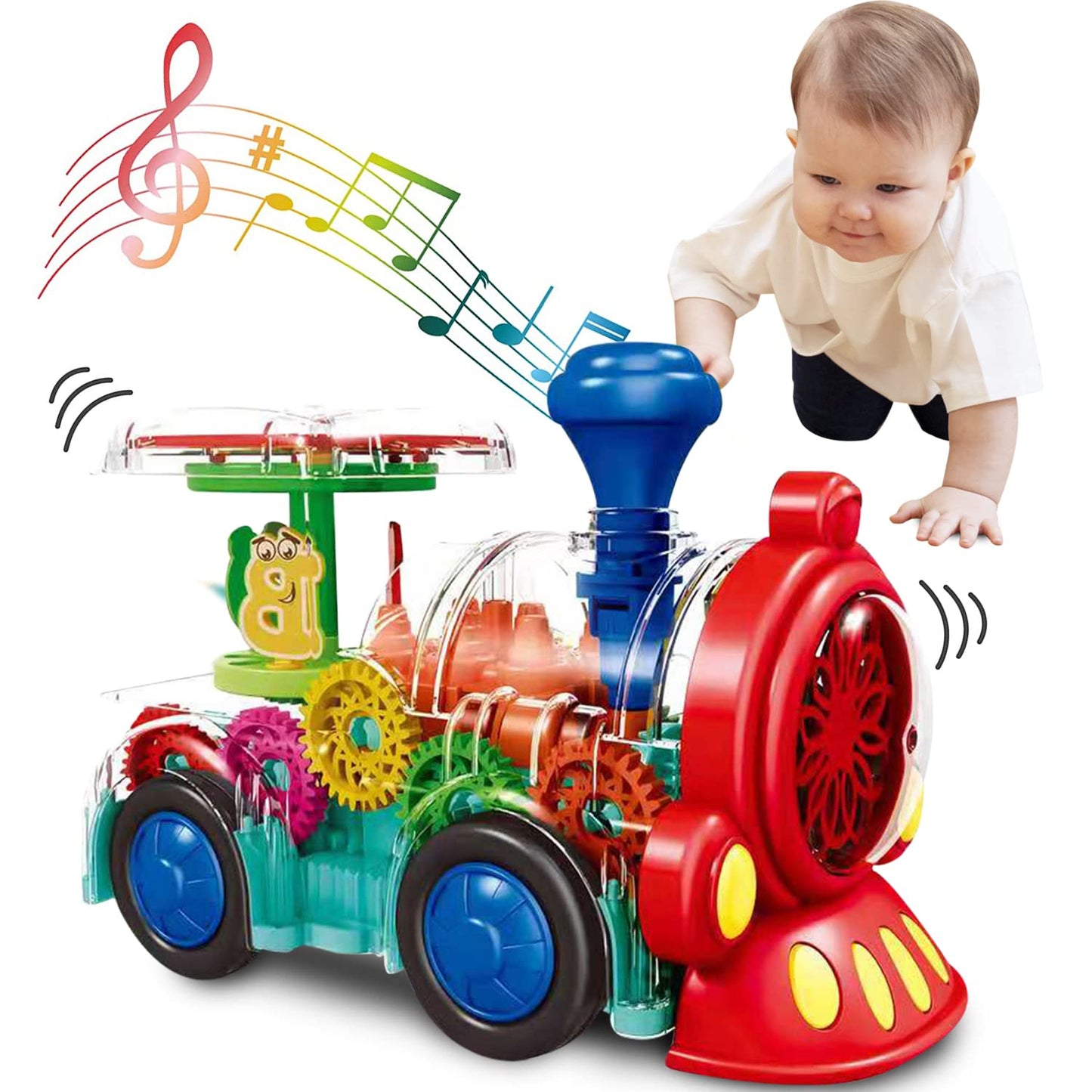 Tooty Toy Transparent Sensory Train Toy — LED Light, Music & Colorful Gears for Toddlers