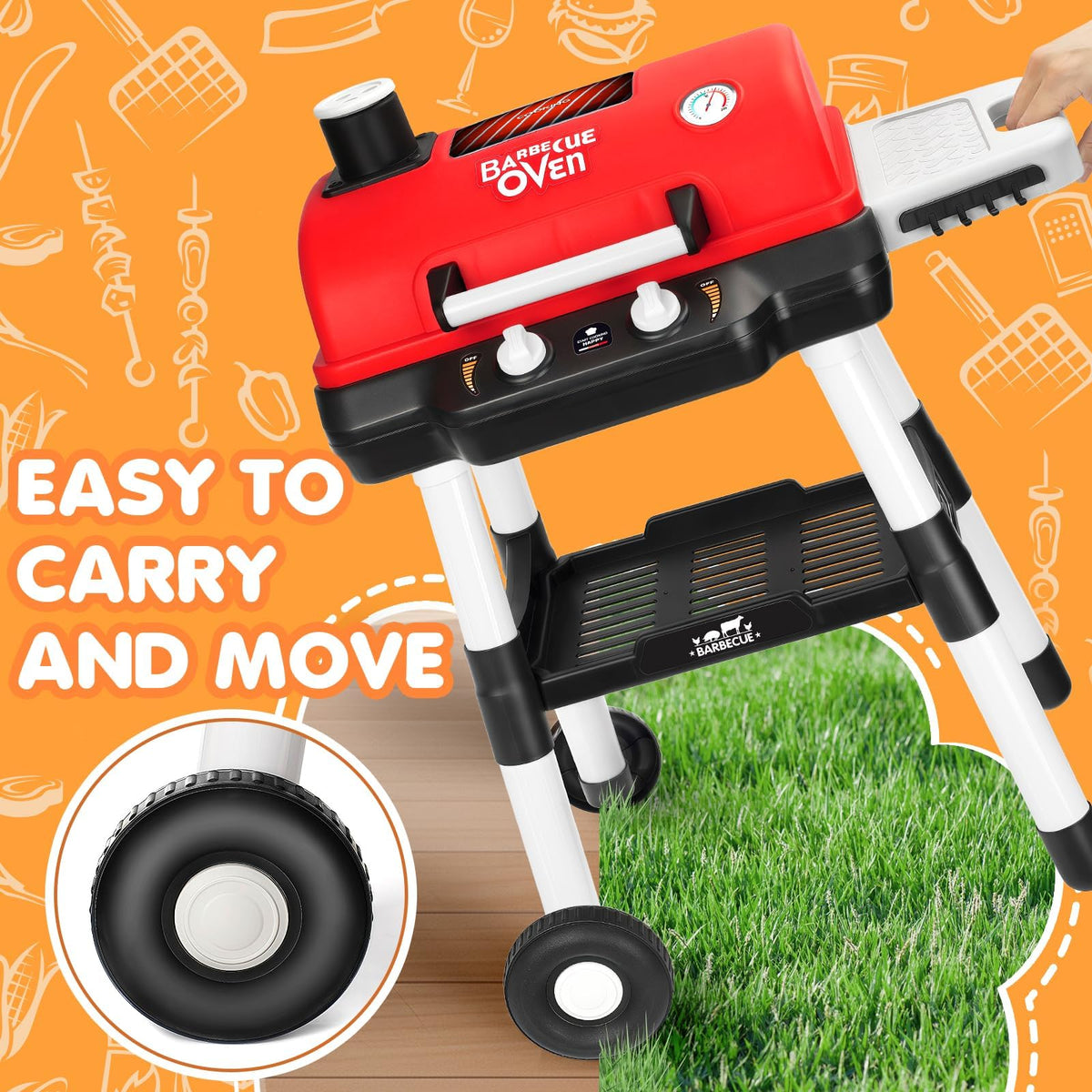 TooyBing Kids BBQ Grill Playset with Smoke & Lights | 2-Layer Outdoor Kitchen Toy for Toddlers 3-5