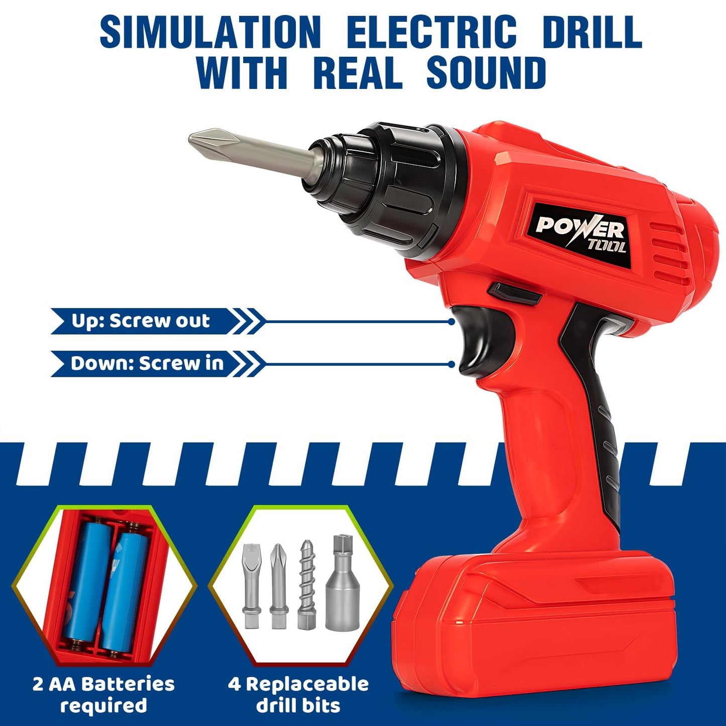 TooyBing Kids Tool Bench Set with Electric Drill – 132-Piece Toddler Construction Toy for 3-5 Year Olds