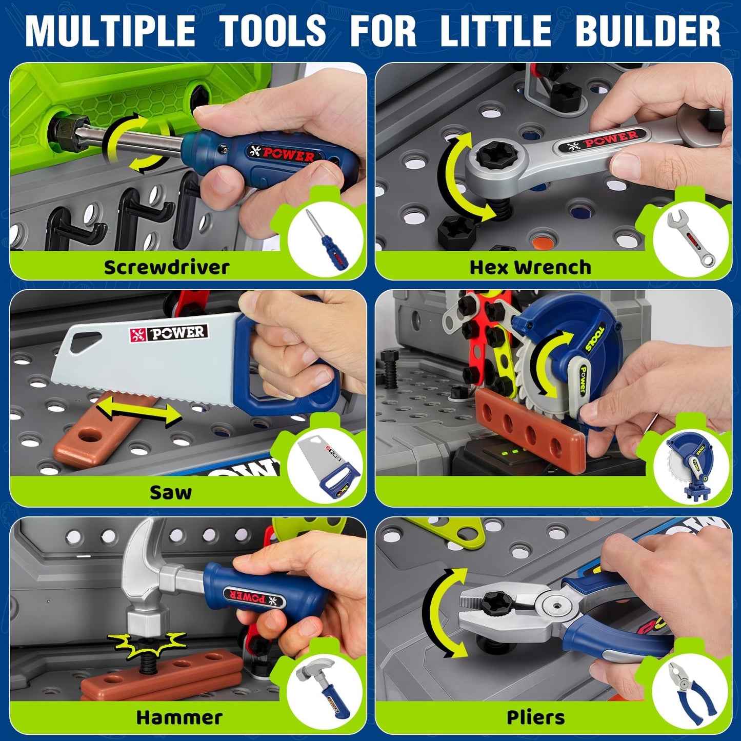 TooyBing Kids Tool Bench Set with Electric Drill – 132-Piece Toddler Construction Toy for 3-5 Year Olds