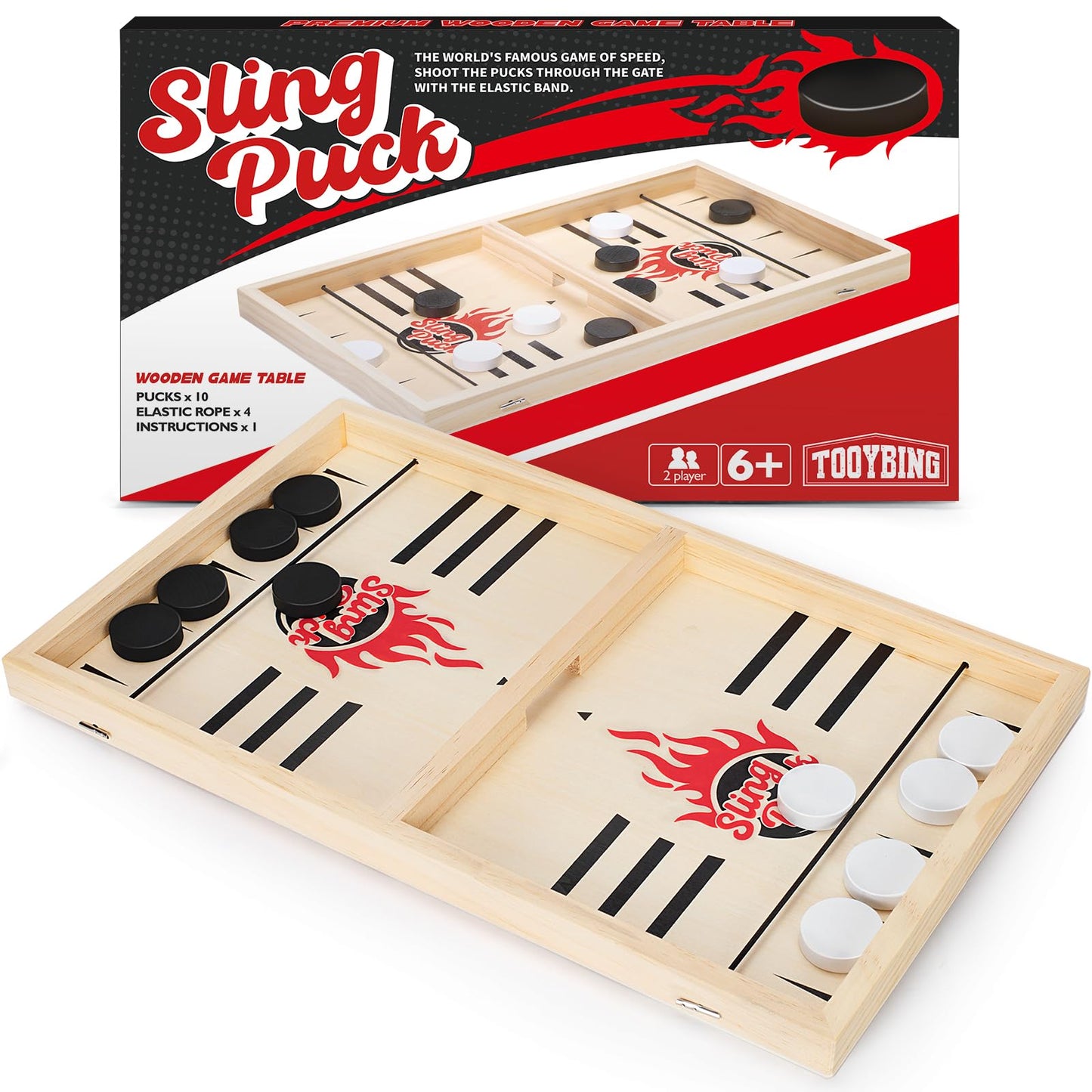 TooyBing Large Slingshot Puck Game – Wooden Table Hockey for Family Night