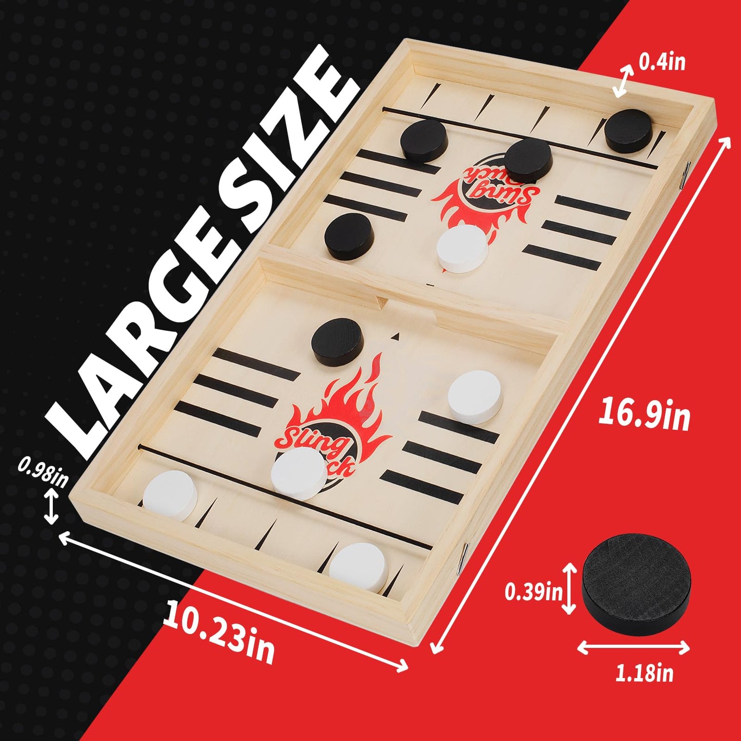 TooyBing Large Slingshot Puck Game – Wooden Table Hockey for Family Night