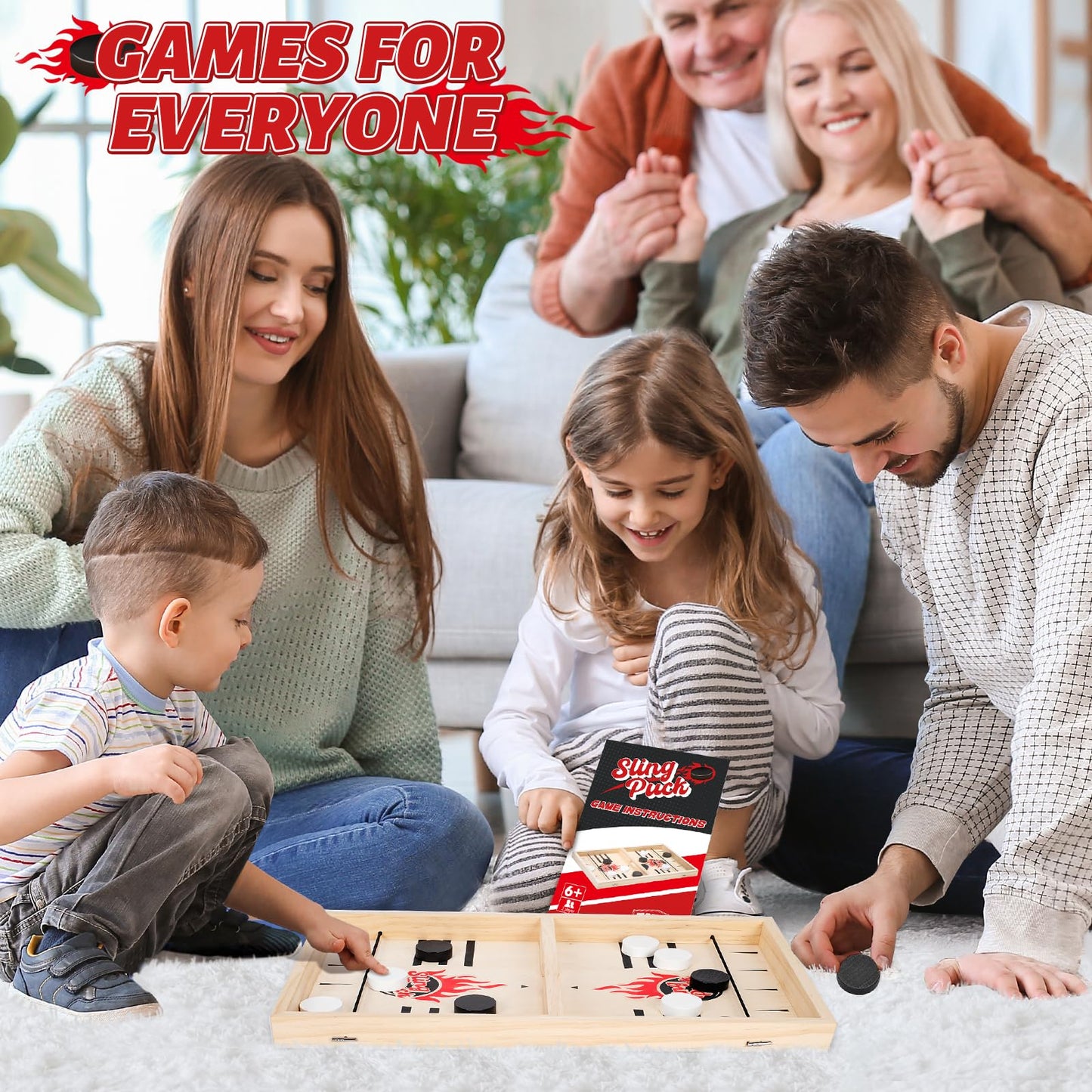 TooyBing Large Slingshot Puck Game – Wooden Table Hockey for Family Night