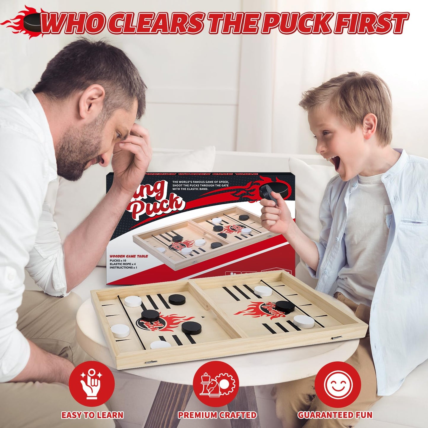 TooyBing Large Slingshot Puck Game – Wooden Table Hockey for Family Night
