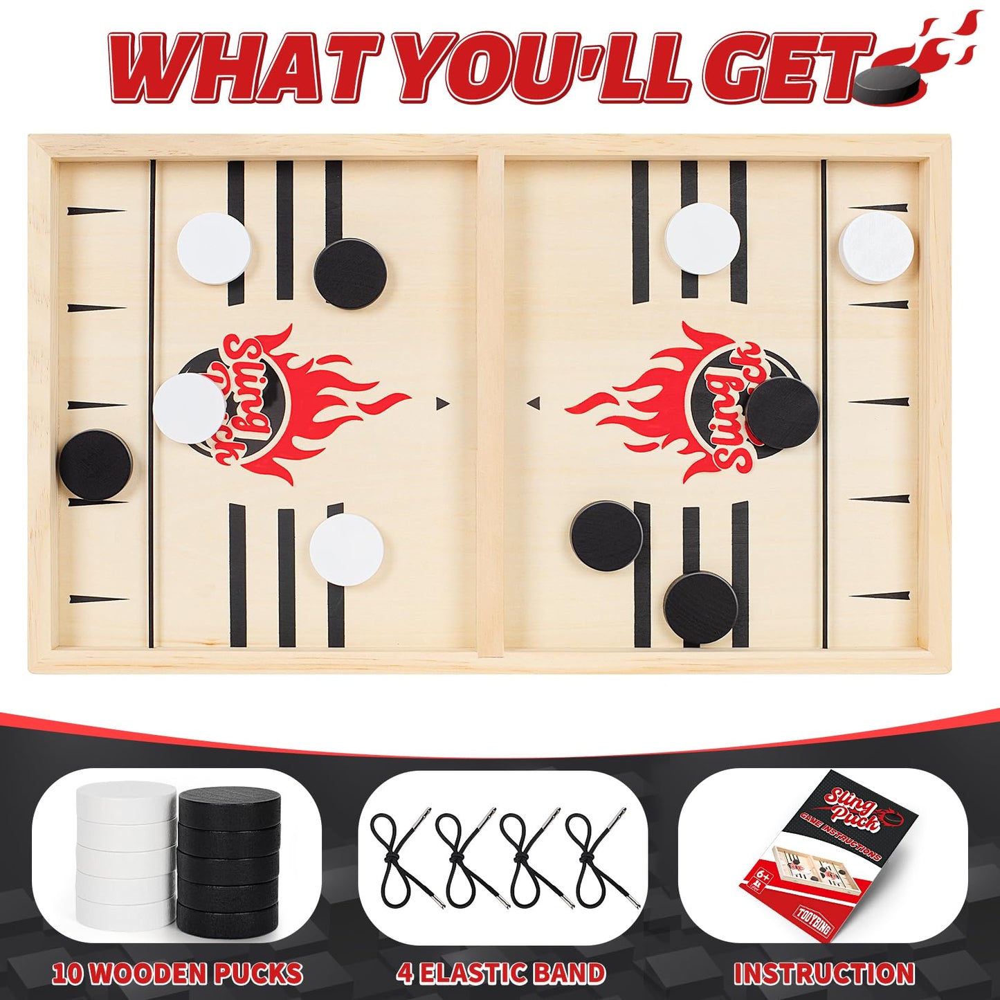 TooyBing Large Slingshot Puck Game – Wooden Table Hockey for Family Night