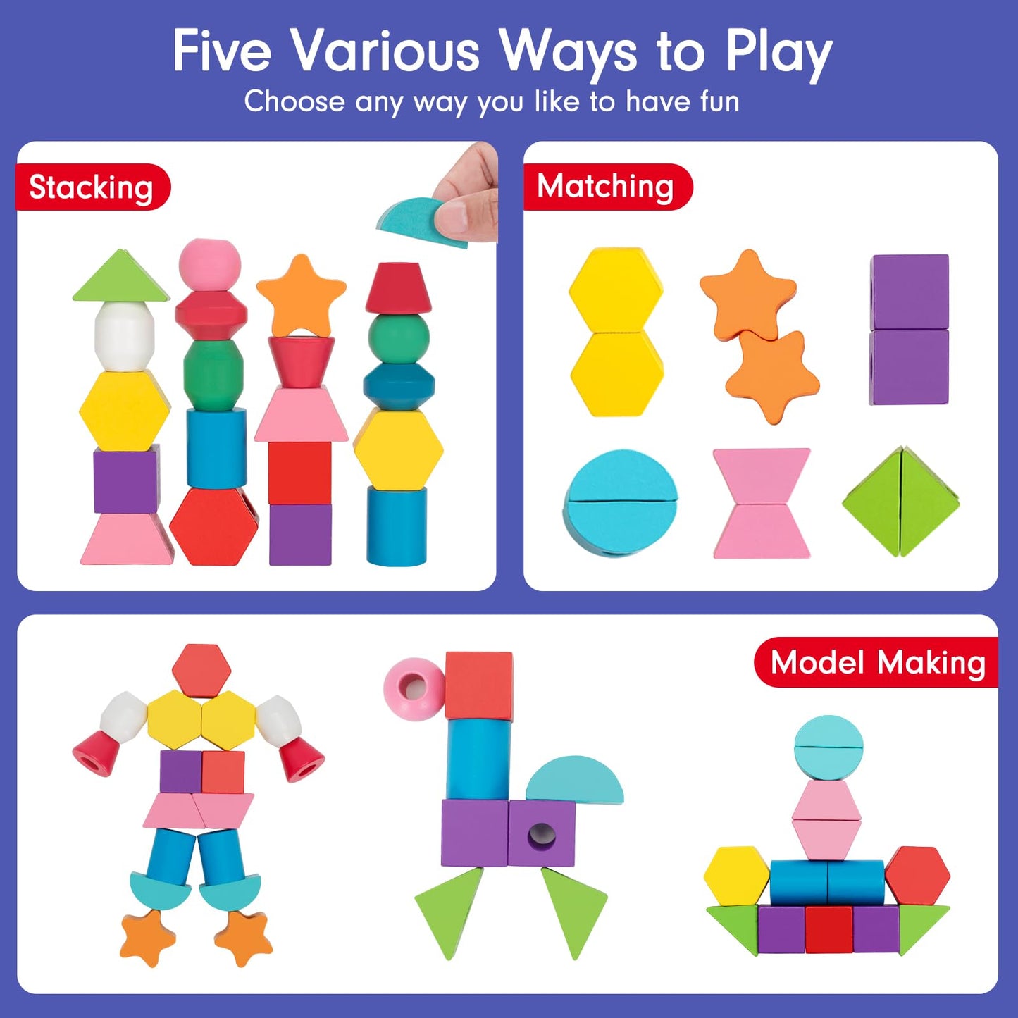 TooyBing Montessori Wooden Lacing Beads – Sequencing & Stacking Toy for 3-4 Year Olds