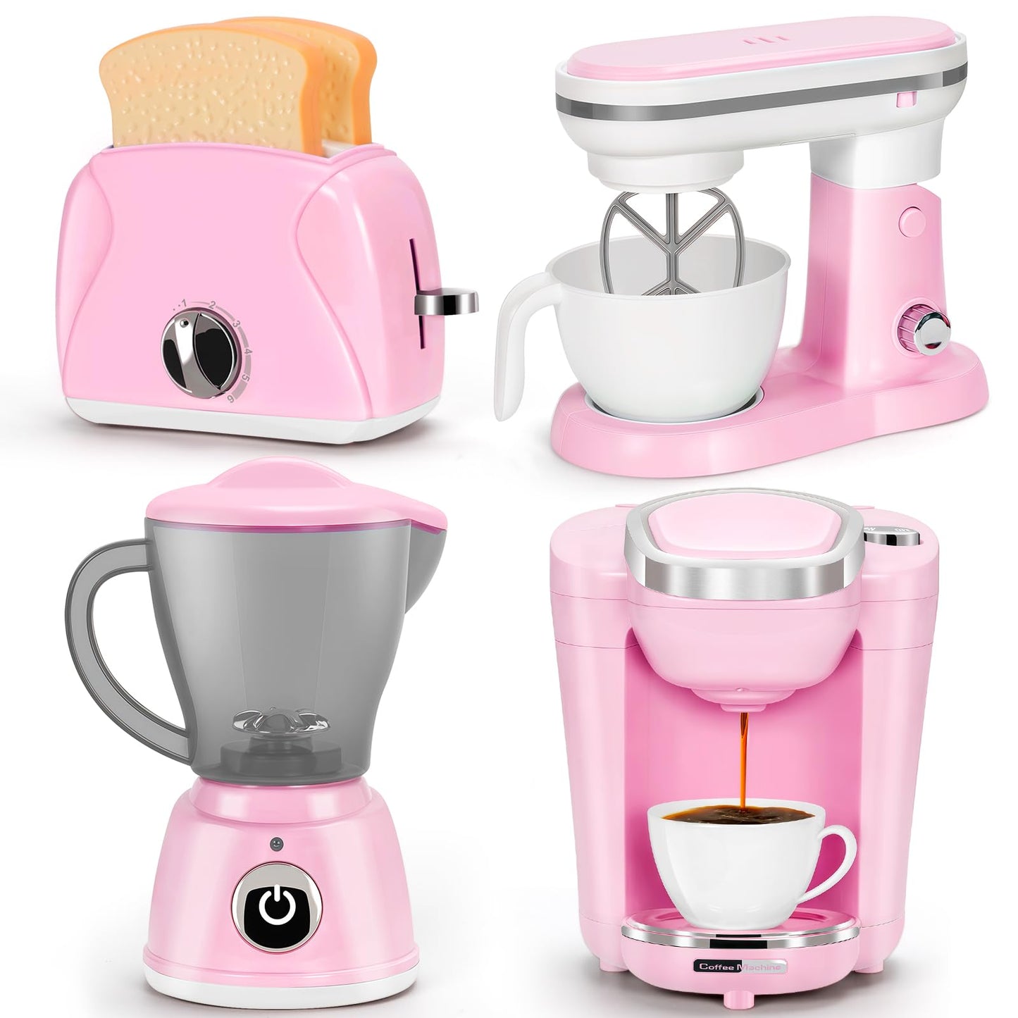 TooyBing Pink Play Kitchen Appliances Toy Set with Sound & Light