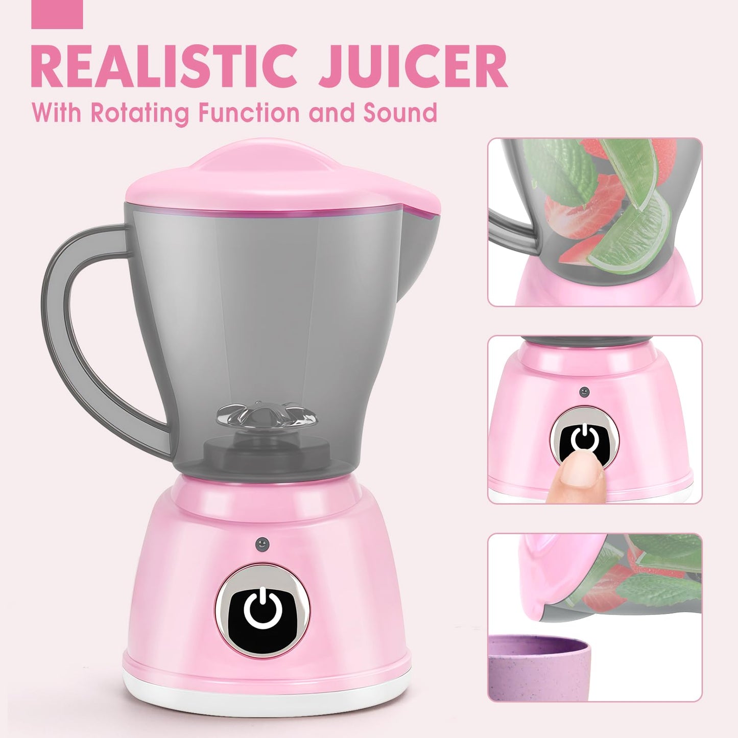 TooyBing Pink Play Kitchen Appliances Toy Set with Sound & Light