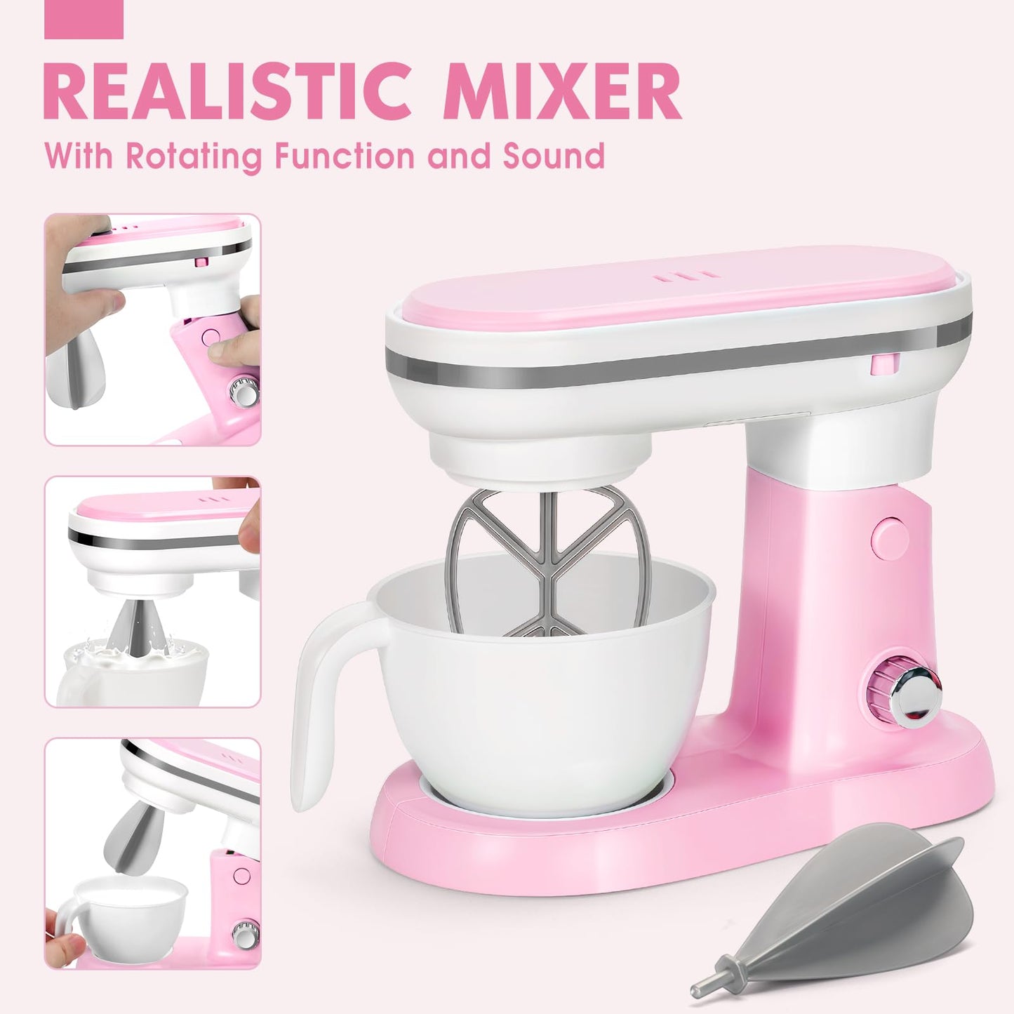 TooyBing Pink Play Kitchen Appliances Toy Set with Sound & Light