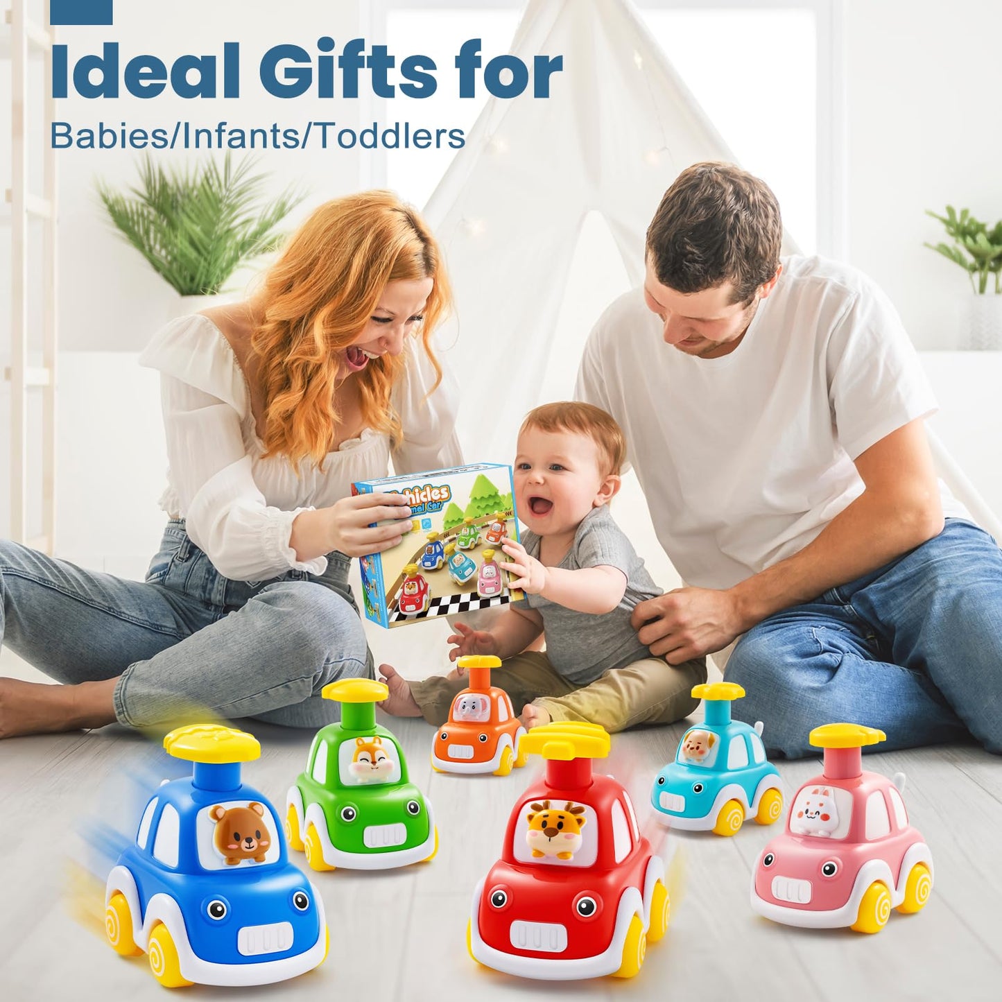 TooyBing Press and Go Car Toys for Toddlers 1-3 | 6-Pack Animal Push Cars for Infants 12-18 Months