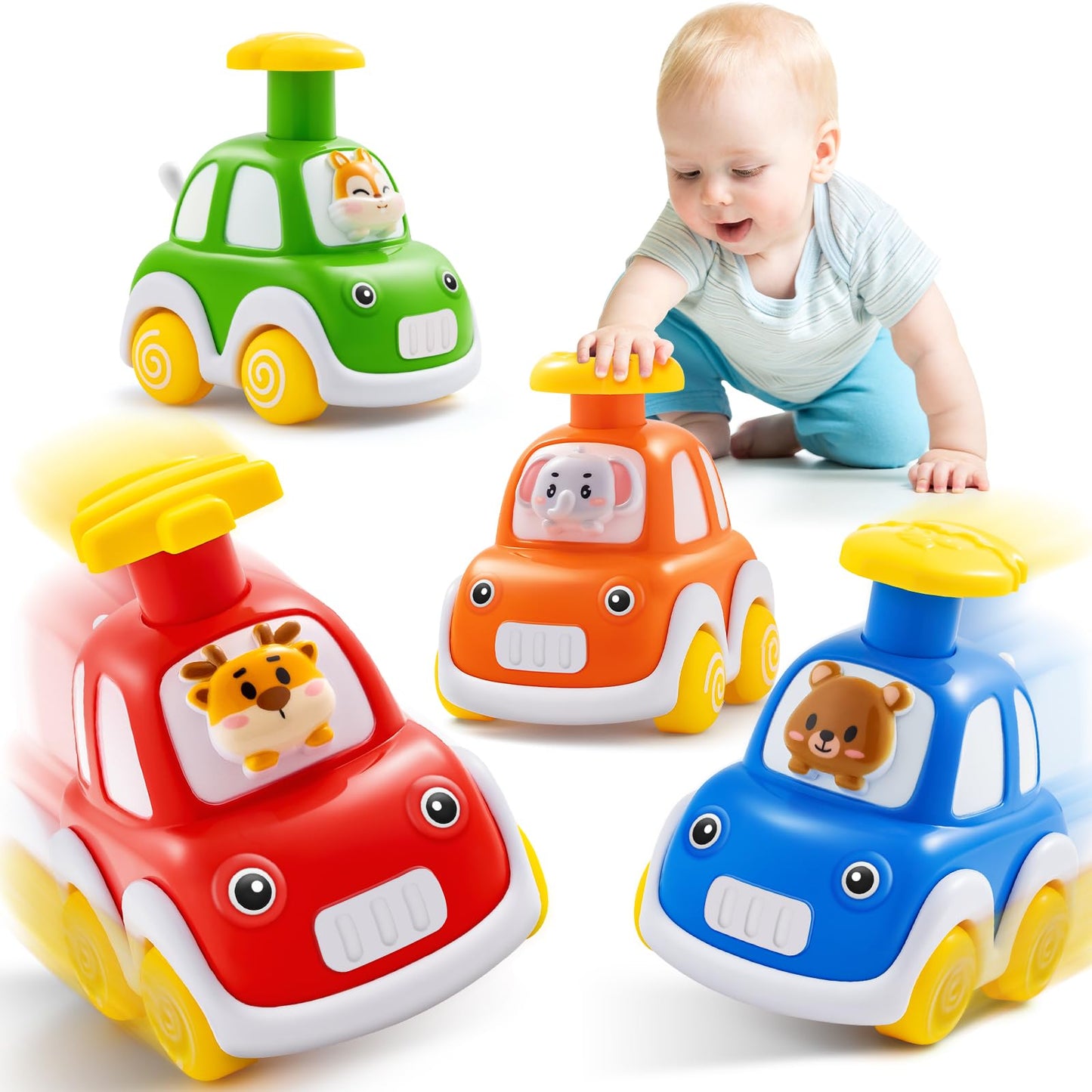TooyBing Press and Go Car Toys for Toddlers 1-3 — 4-Pack Animal Push Cars