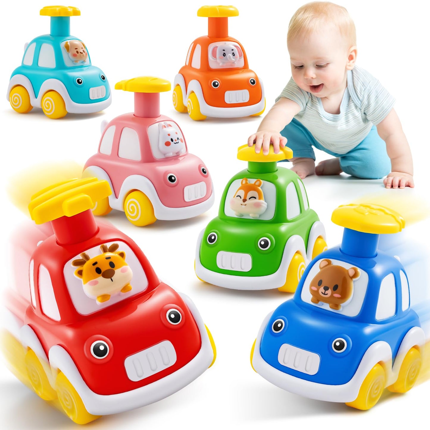TooyBing Press and Go Car Toys for Toddlers 1-3 | 6-Pack Animal Push Cars for Infants 12-18 Months